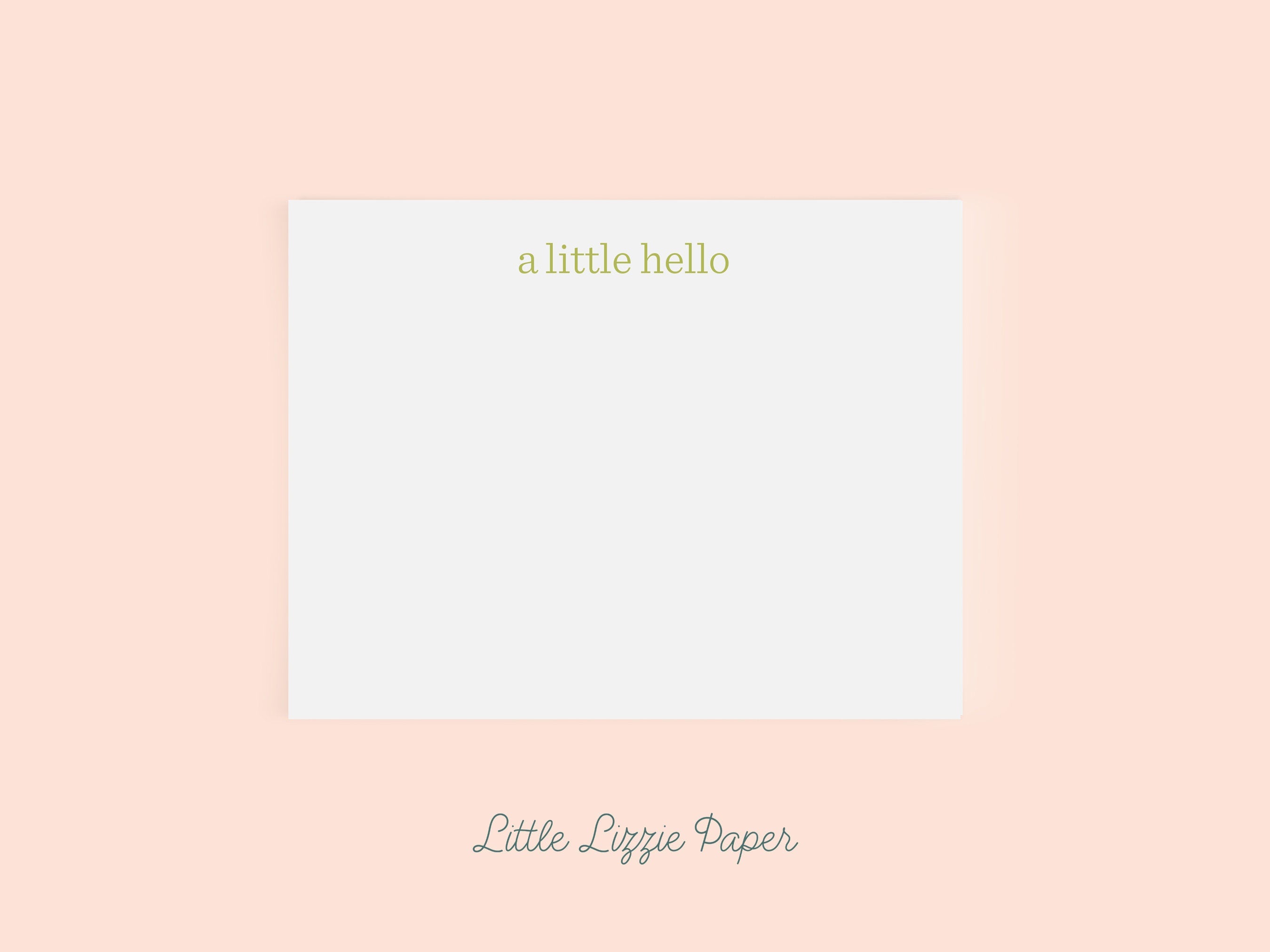 A Little Hello Flat Note Card – Friendship Card – Flat 5.5 x 4.25 Note Card – Social Stationery