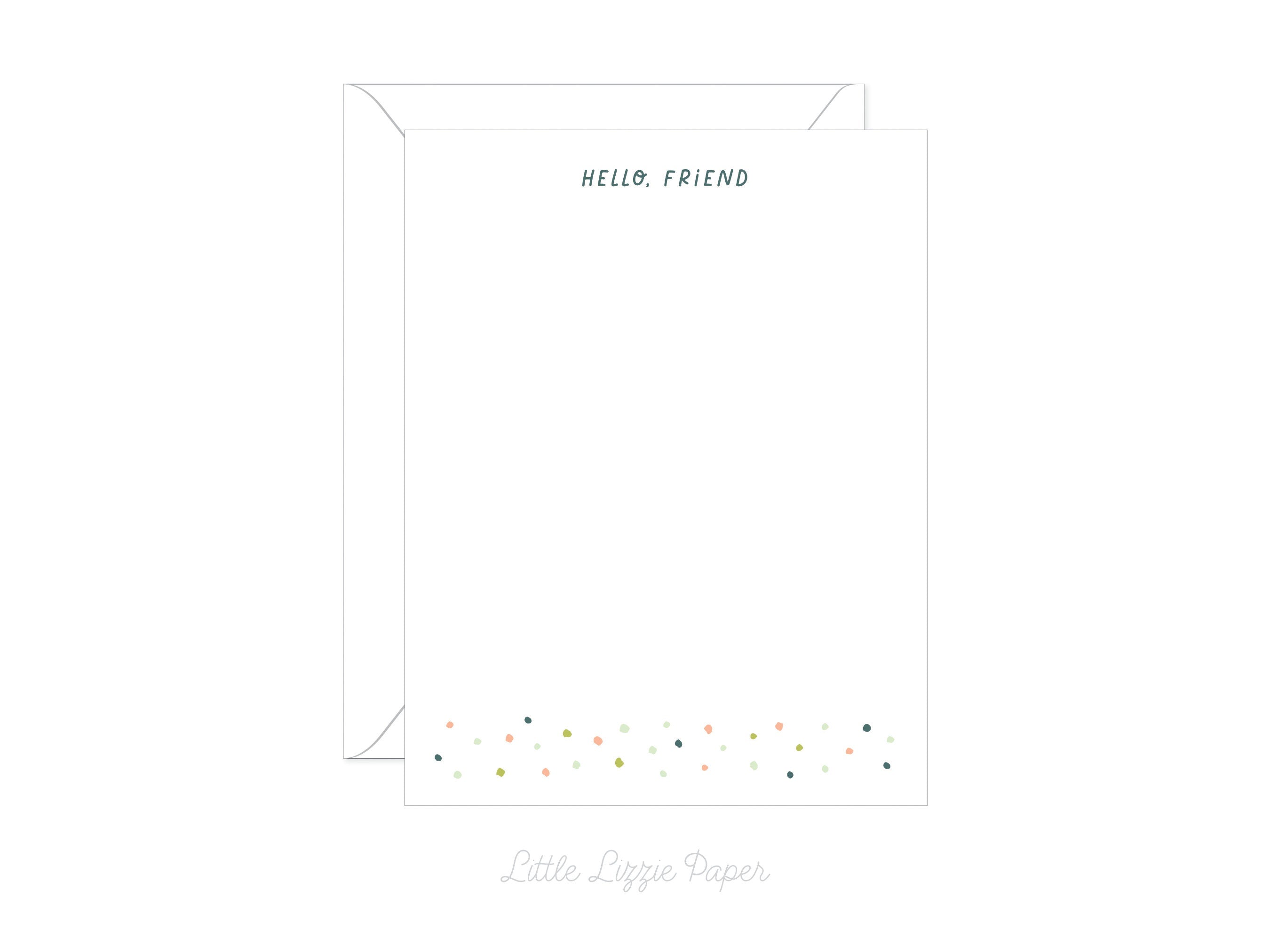 Hello Friend Flat Note Card – Friendship Card – Flat 4.25 x 5.5 Note Card – Social Stationery