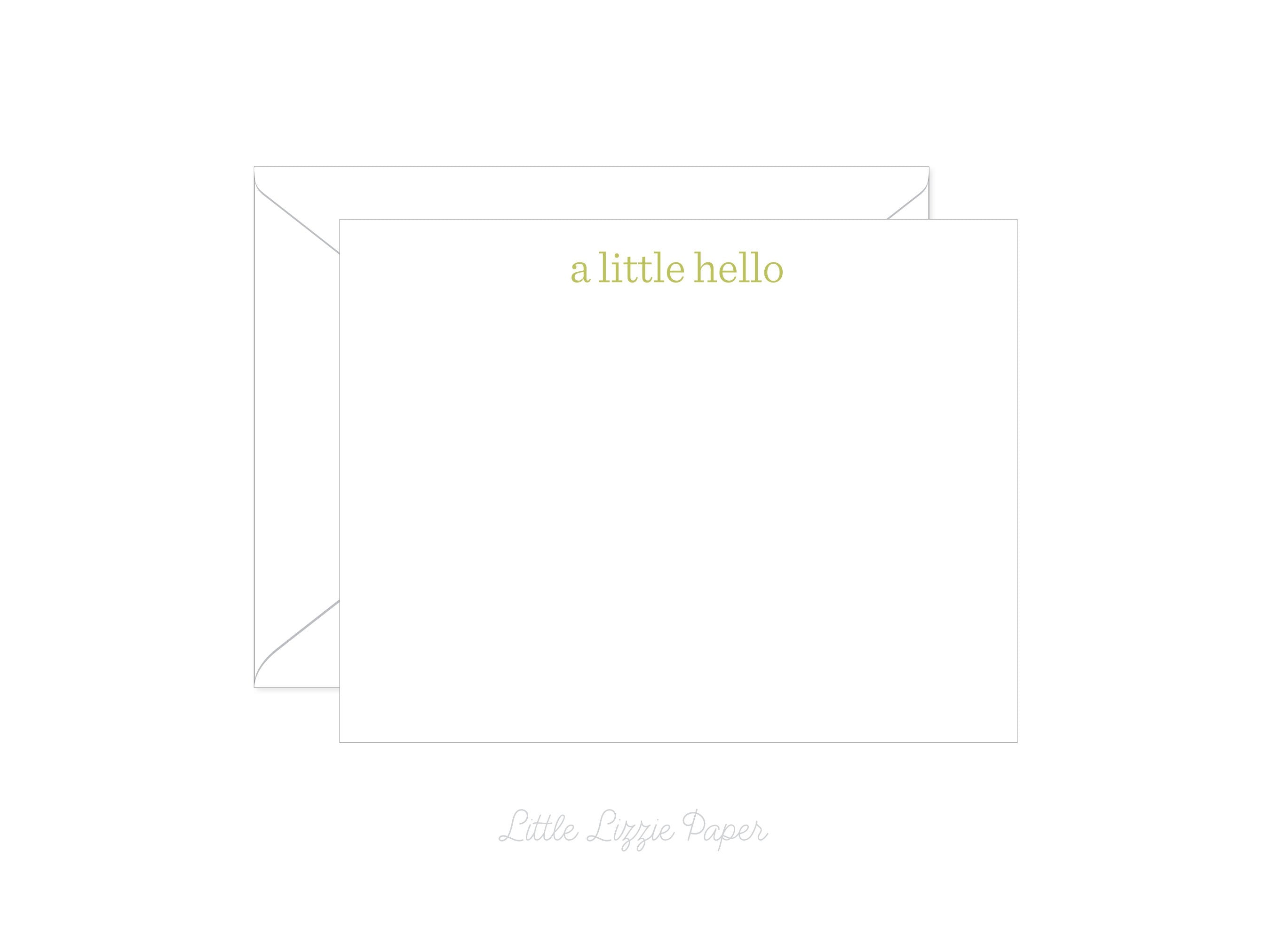 A Little Hello Flat Note Card – Friendship Card – Flat 5.5 x 4.25 Note Card – Social Stationery