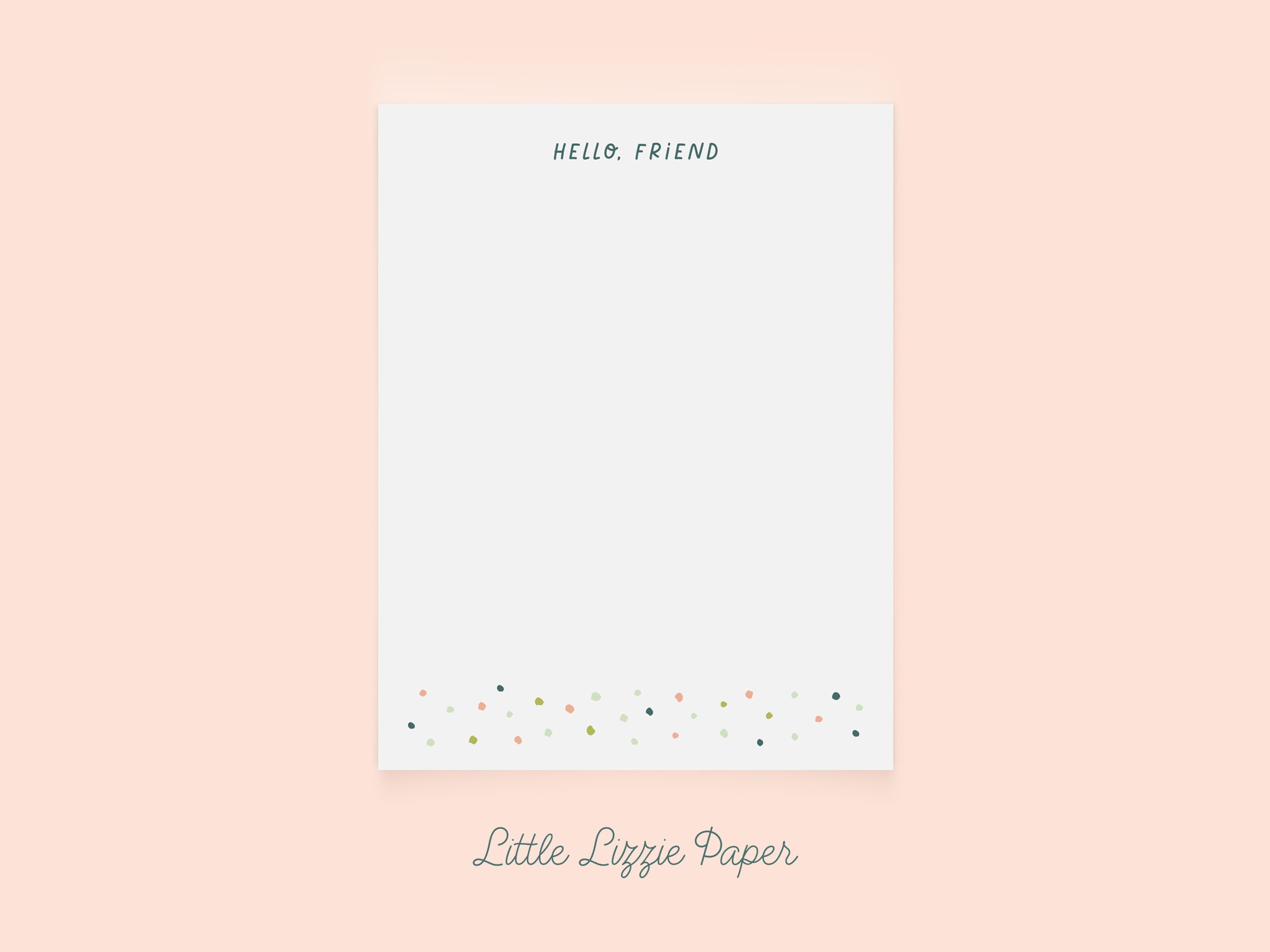 Hello Friend Flat Note Card – Friendship Card – Flat 4.25 x 5.5 Note Card – Social Stationery