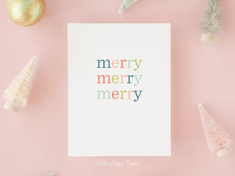 Merry Merry Merry – Christmas Card – Holiday Card – Folded A2 Greeting Card – Social Stationery