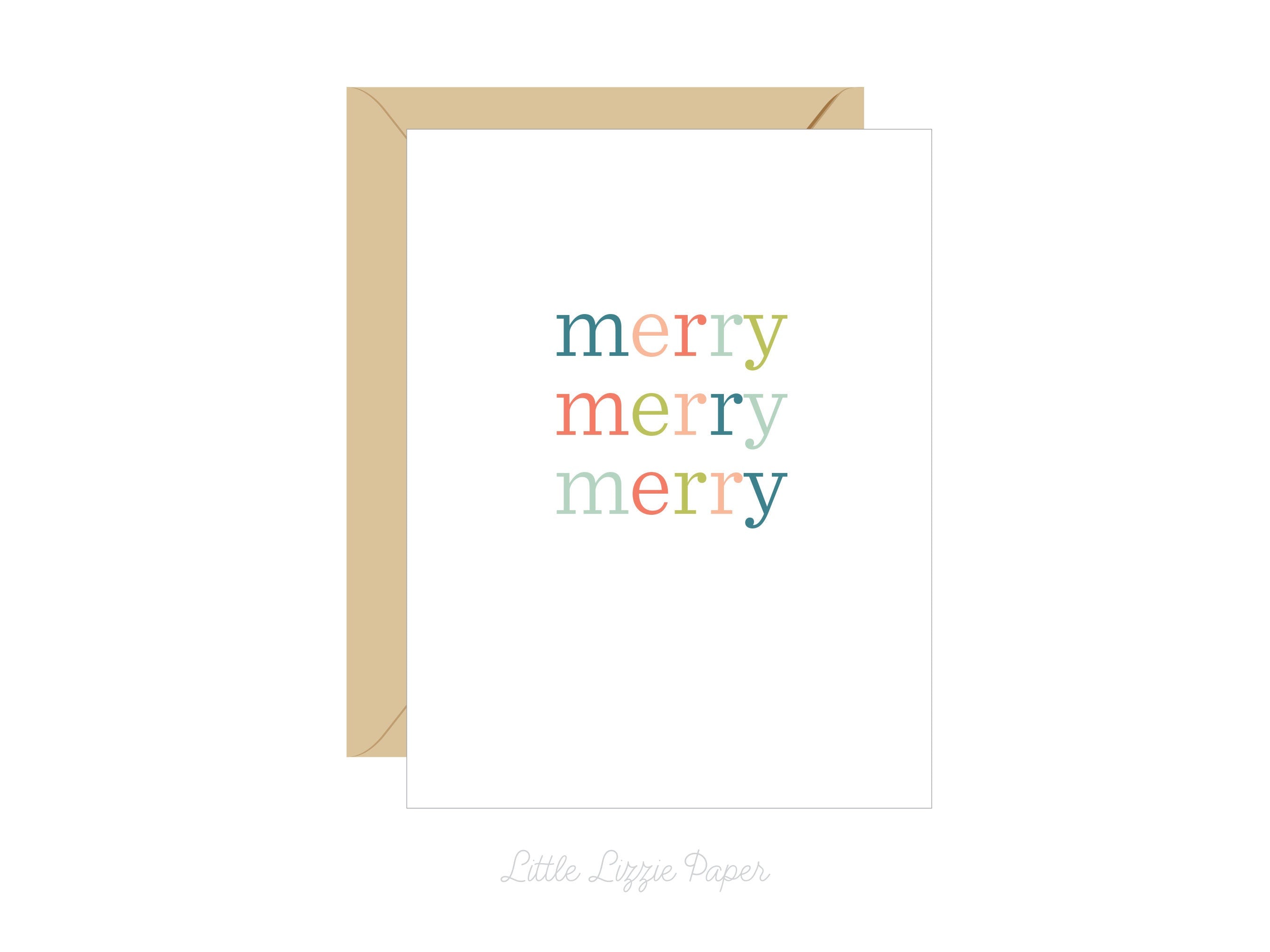 Merry Merry Merry – Christmas Card – Holiday Card – Folded A2 Greeting Card – Social Stationery