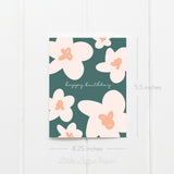 Happy Birthday Teal Floral Card – Birthday Card – Friendship Card – Folded 4.25 x 5.5 Greeting Card – Social Stationery