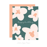 Happy Birthday Teal Floral Card – Birthday Card – Friendship Card – Folded 4.25 x 5.5 Greeting Card – Social Stationery