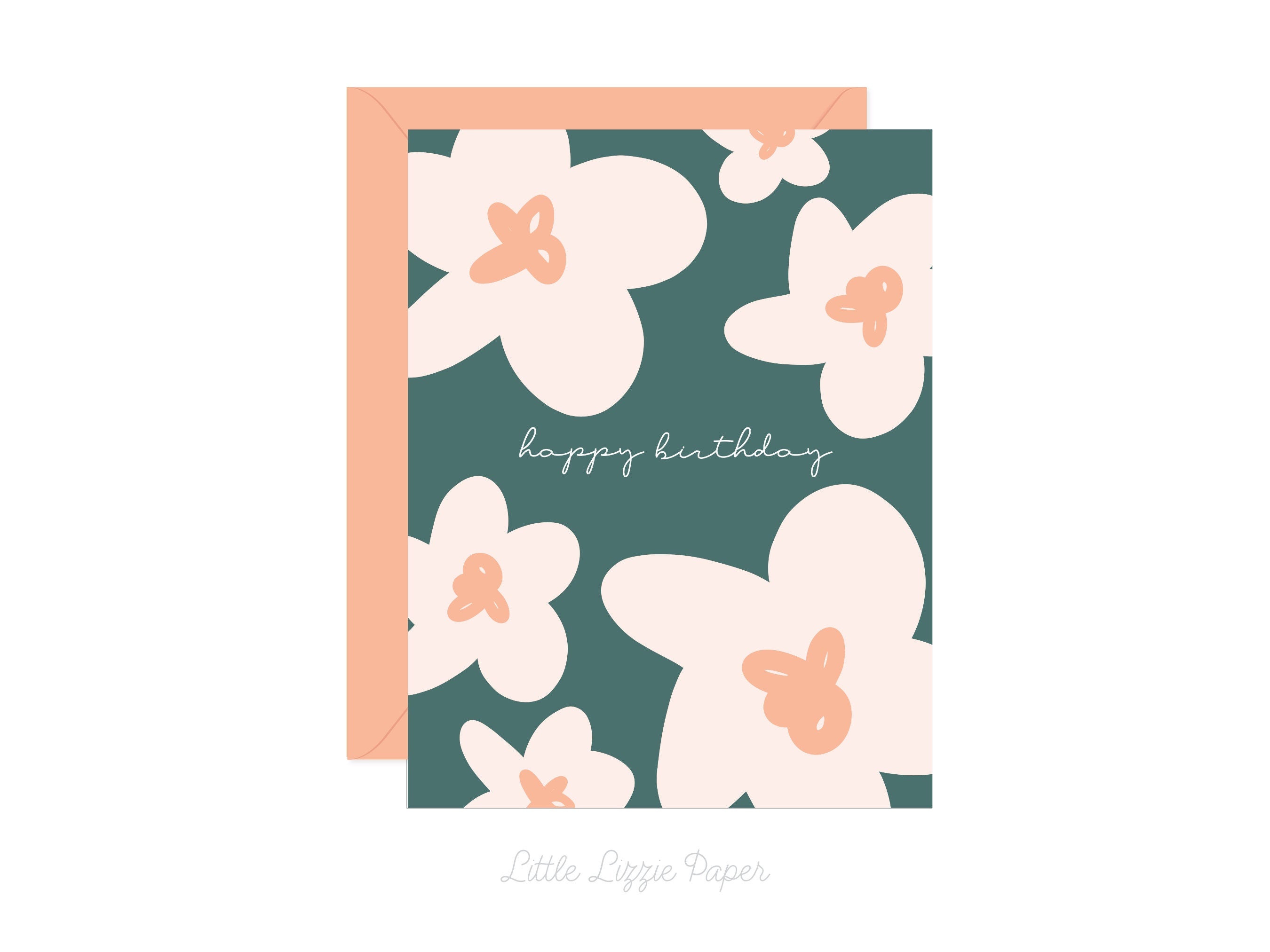Happy Birthday Teal Floral Card – Birthday Card – Friendship Card – Folded 4.25 x 5.5 Greeting Card – Social Stationery