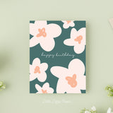 Happy Birthday Teal Floral Card – Birthday Card – Friendship Card – Folded 4.25 x 5.5 Greeting Card – Social Stationery