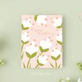 Happy Birthday White Floral Card – Birthday Card – Friendship Card – Folded 4.25 x 5.5 Greeting Card – Social Stationery