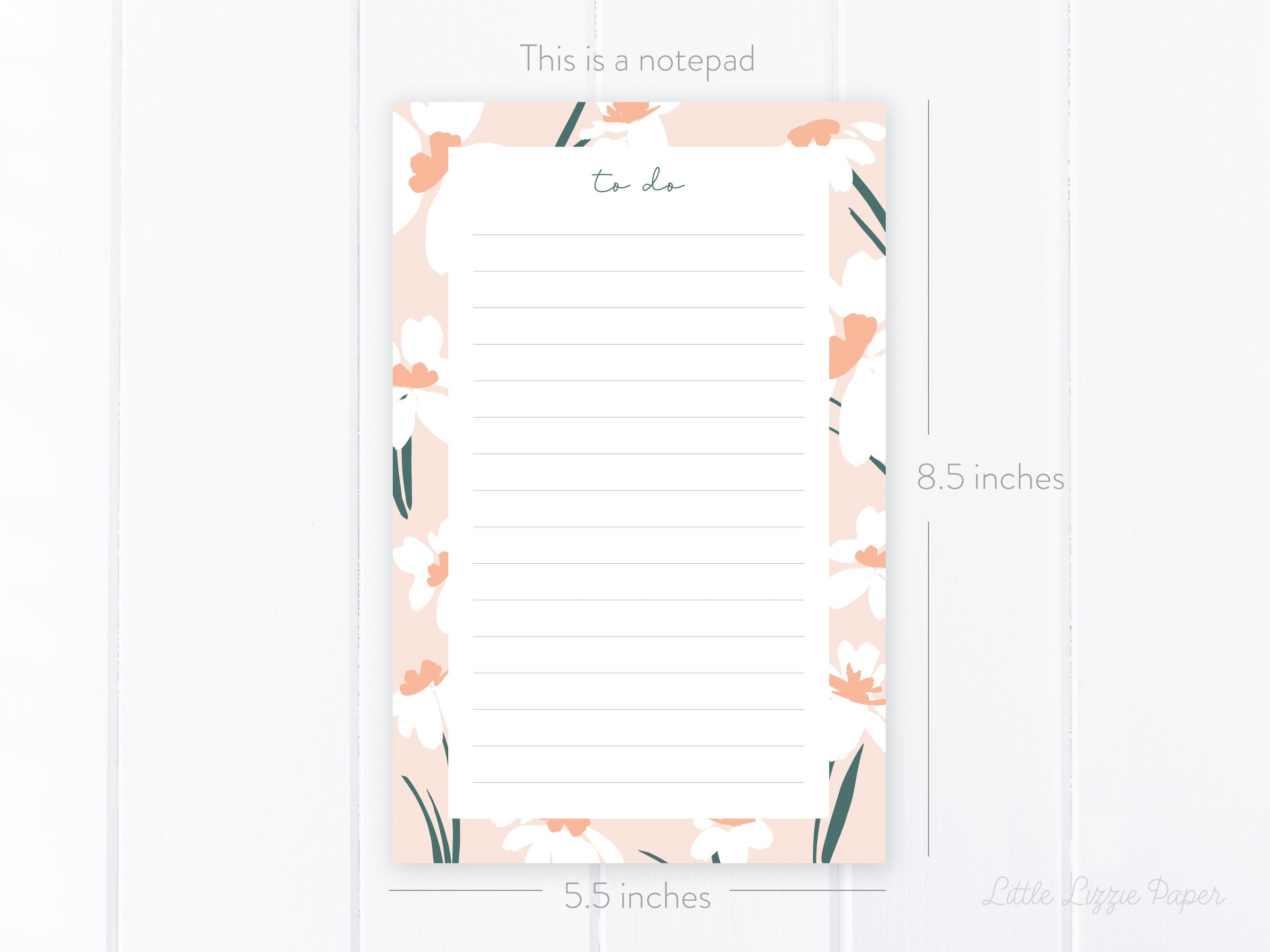 White Floral To Do Notepad – 50-Sheet Tear-Off Notepad, 5.5 x 8.5 Notepad