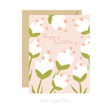 Happy Birthday White Floral Card – Birthday Card – Friendship Card – Folded 4.25 x 5.5 Greeting Card – Social Stationery