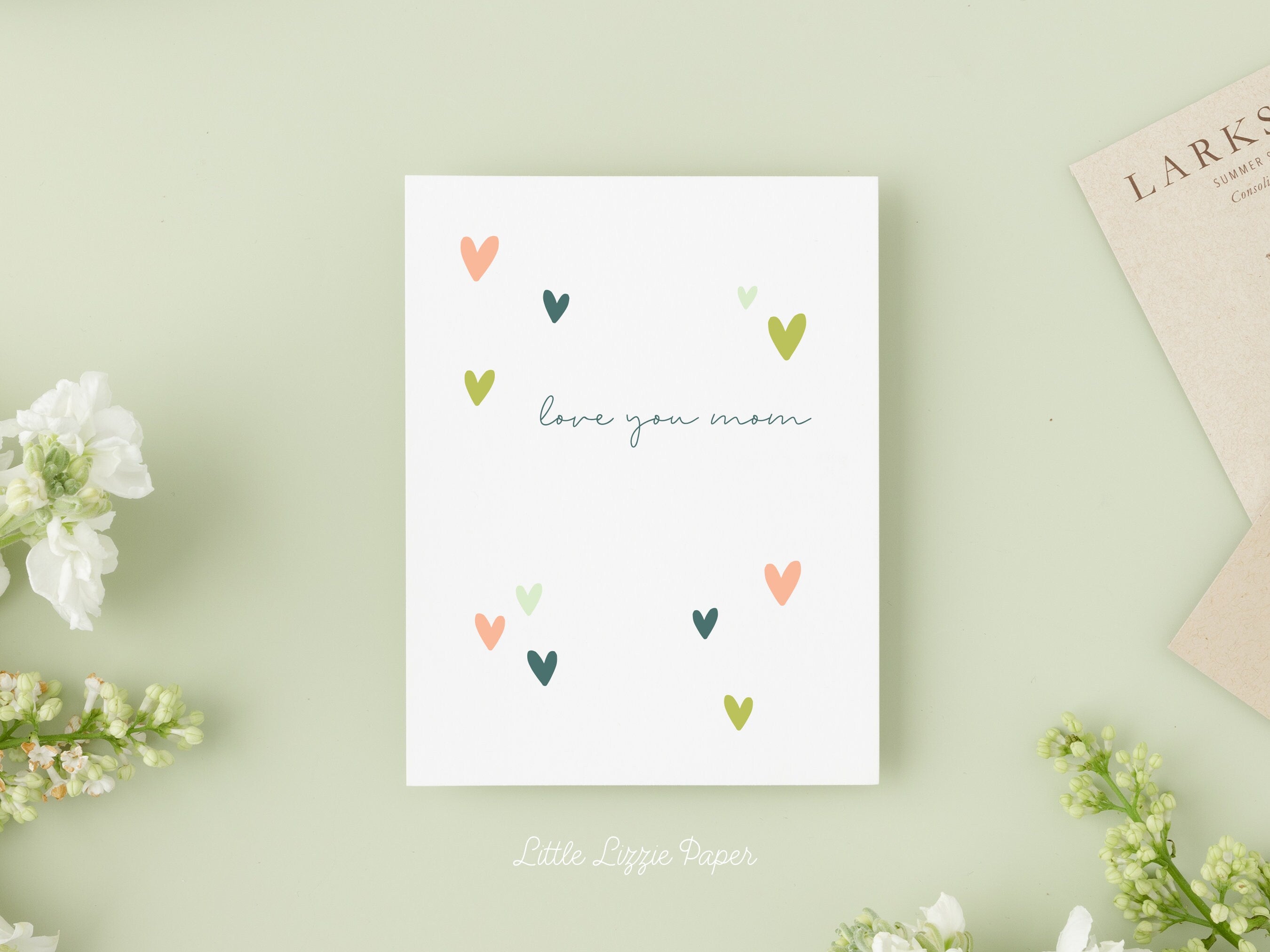 Love You Mom Card - Mother's Day Card – Heart Card – Birthday Card – Folded 4.25 x 5.5 Greeting Card – Social Stationery
