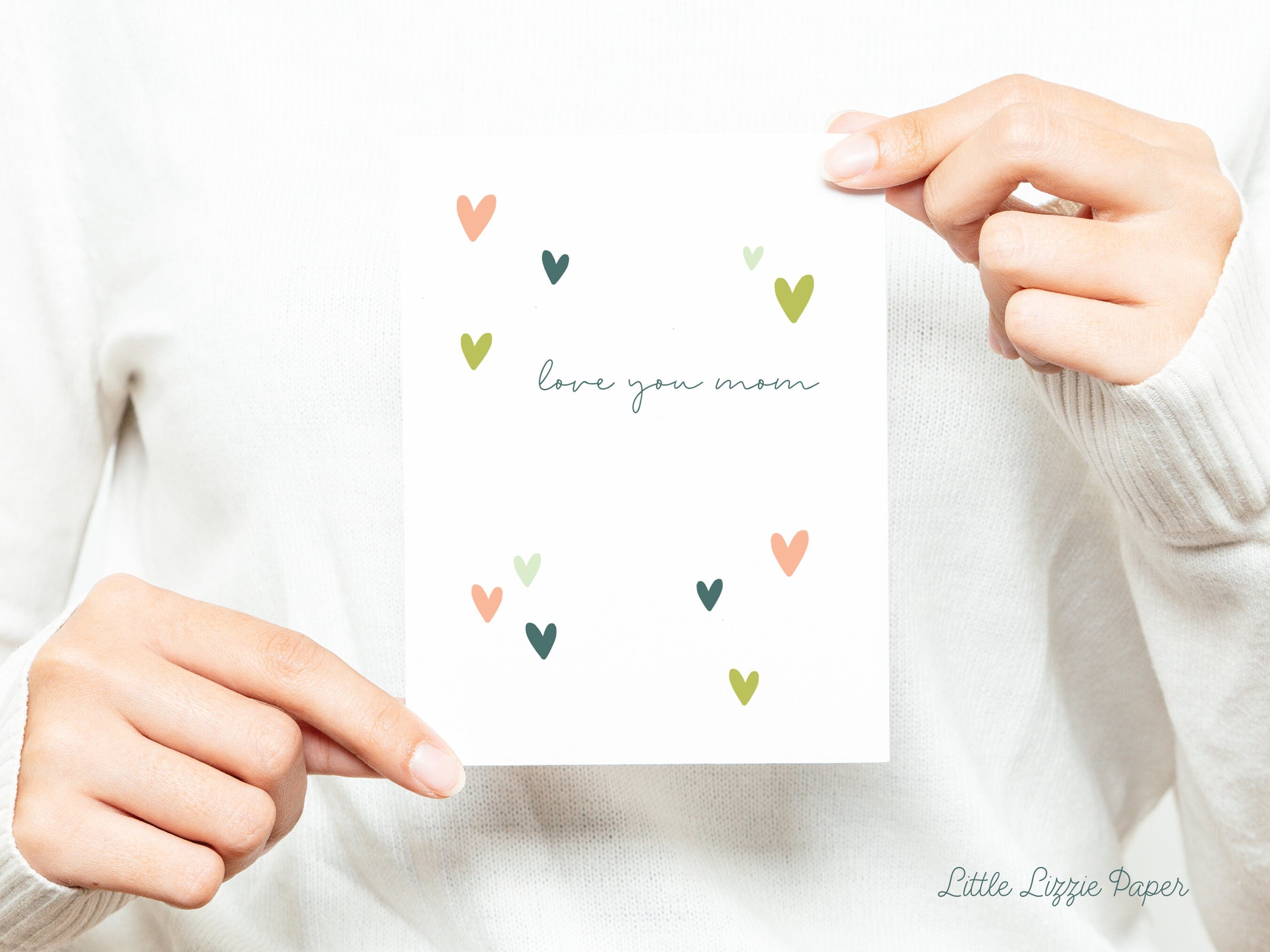 Love You Mom Card - Mother's Day Card – Heart Card – Birthday Card – Folded 4.25 x 5.5 Greeting Card – Social Stationery