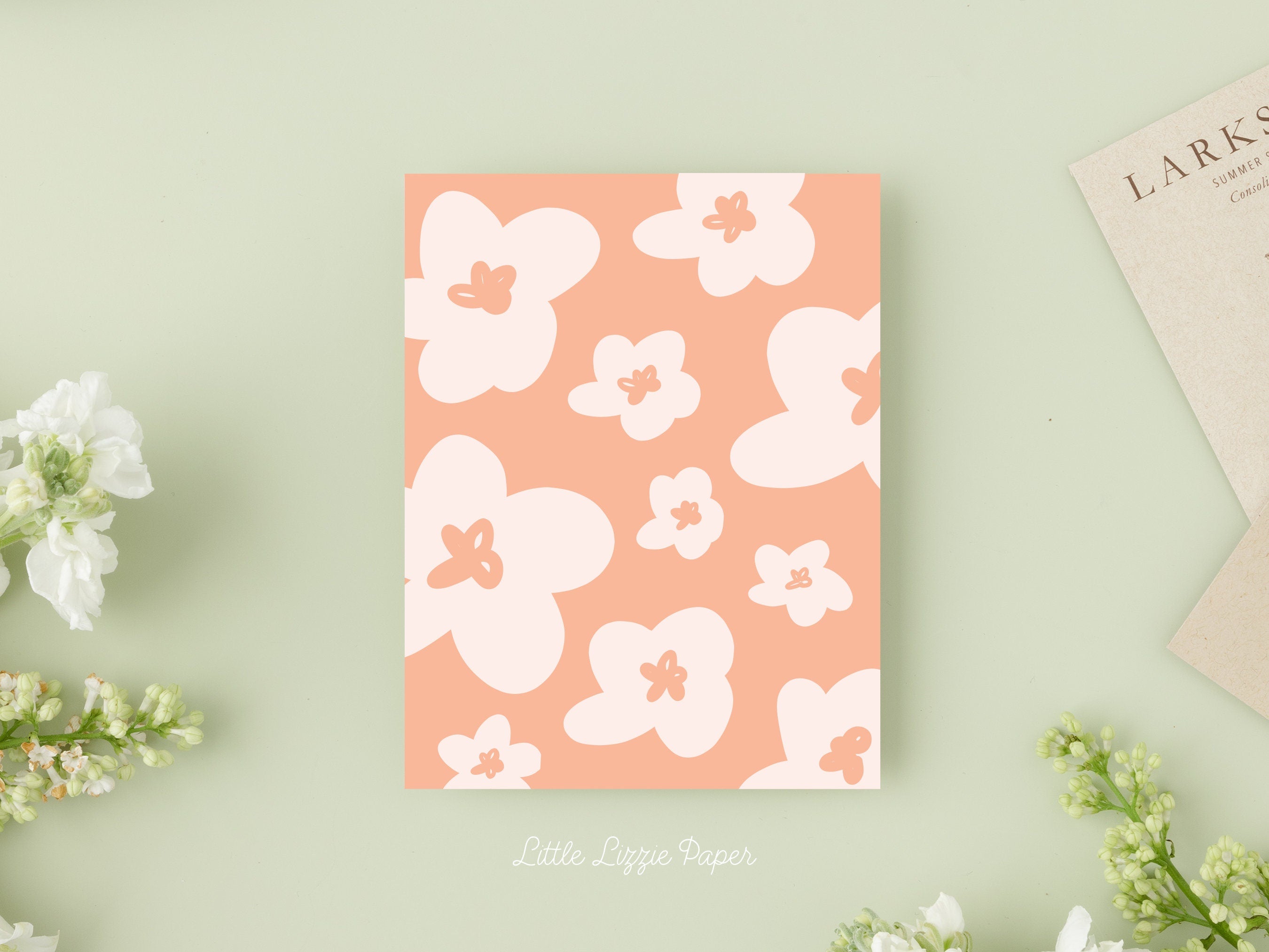 Pink Floral Card - Thank You Card – Birthday Card – Folded 4.25 x 5.5 Greeting Card – Social Stationery