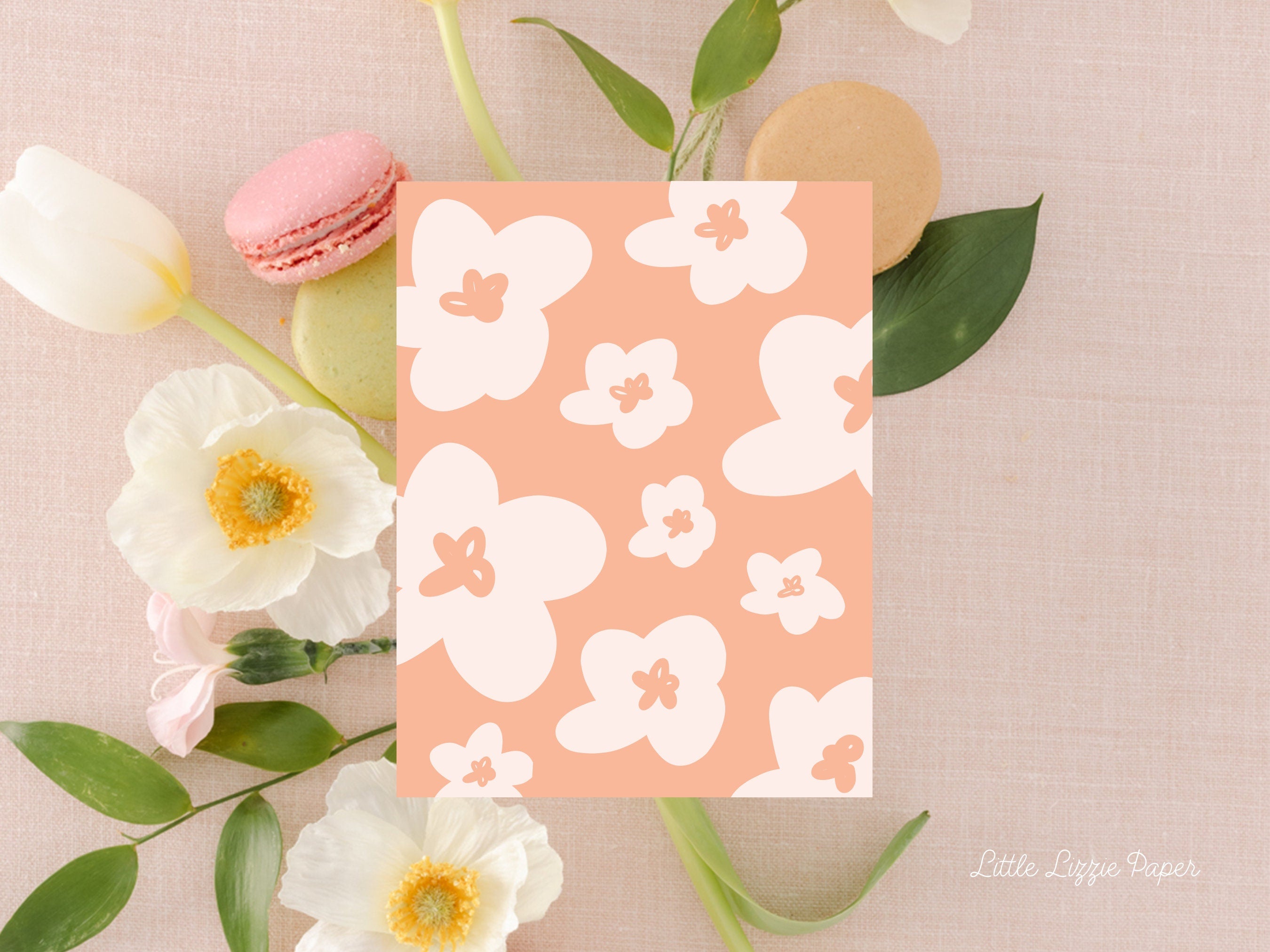 Pink Floral Card - Thank You Card – Birthday Card – Folded 4.25 x 5.5 Greeting Card – Social Stationery