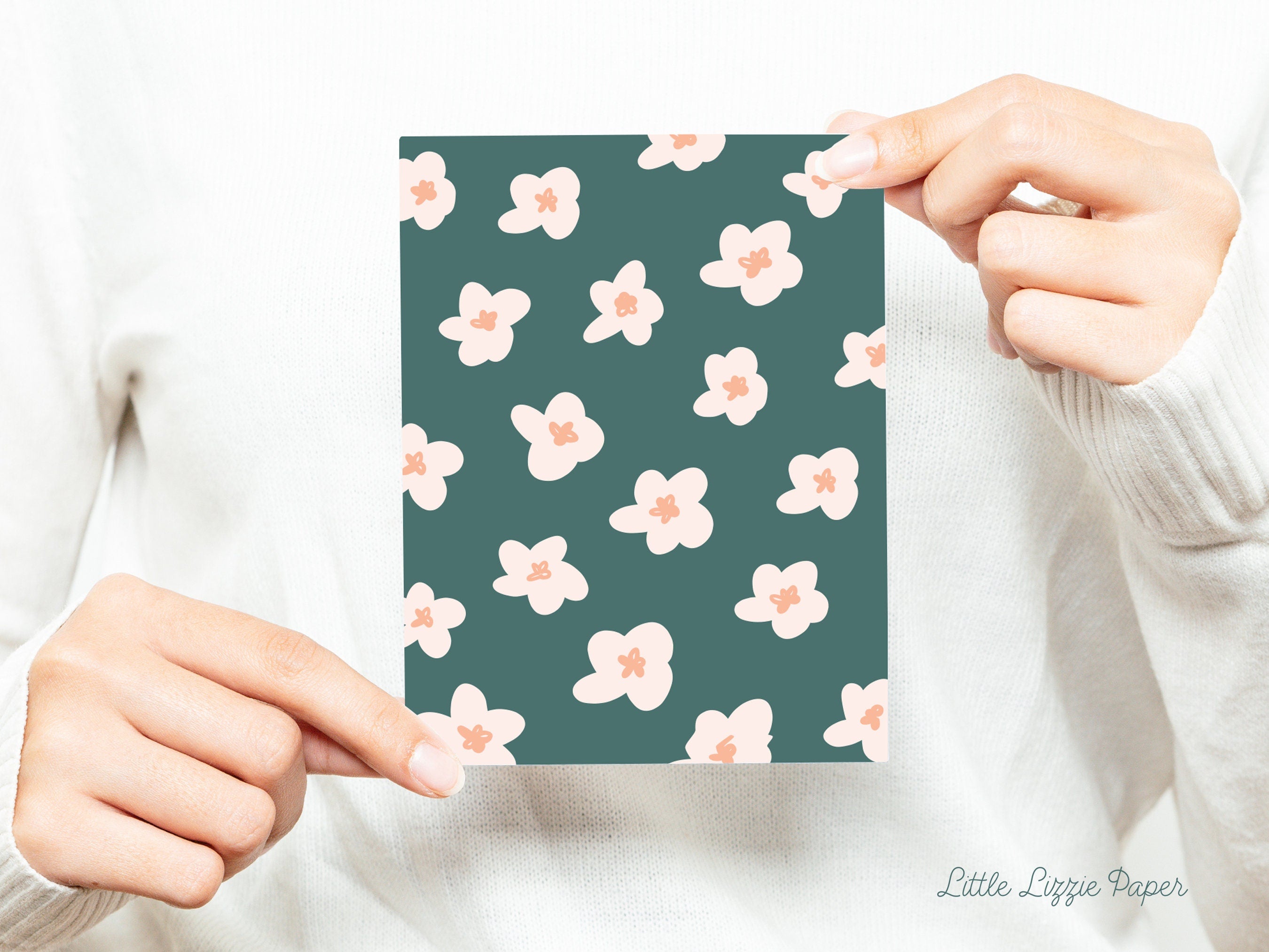 Teal Floral Card - Thank You Card – Birthday Card – Folded 4.25 x 5.5 Greeting Card – Social Stationery