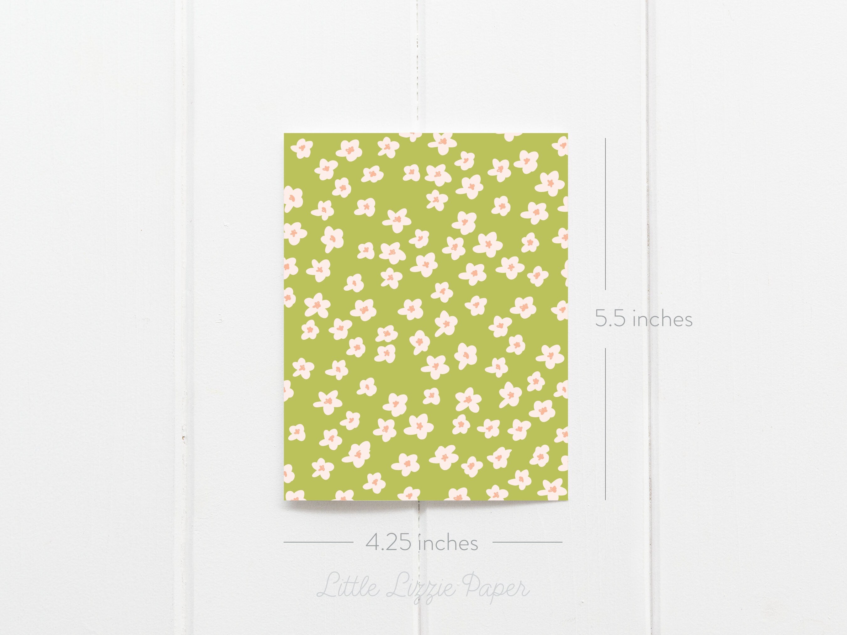 Green Floral Card - Thank You Card – Birthday Card – Folded 4.25 x 5.5 Greeting Card – Social Stationery