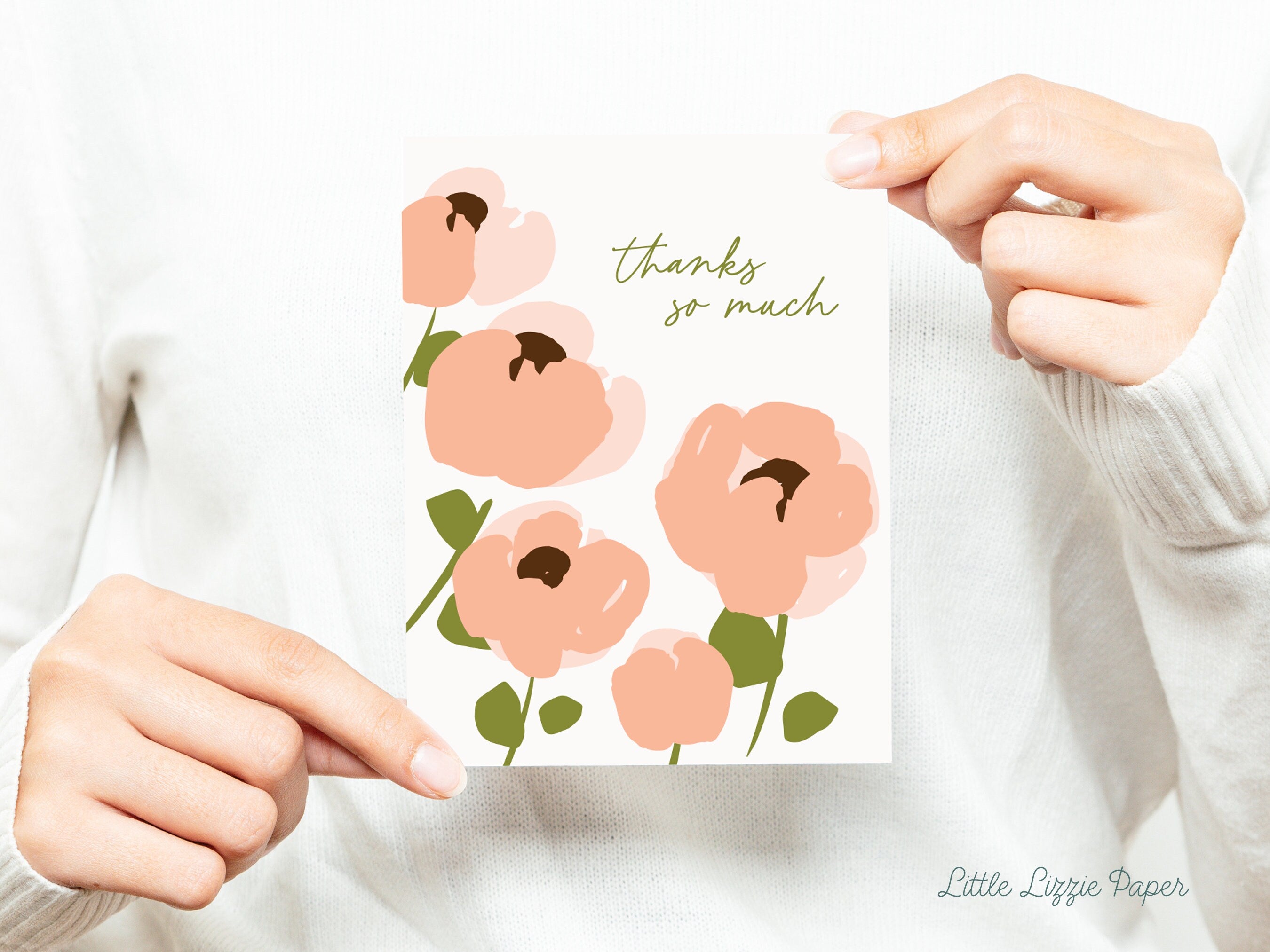 Thanks So Much Card - Thank You Card – Floral Card – Folded 4.25 x 5.5 Greeting Card – Social Stationery