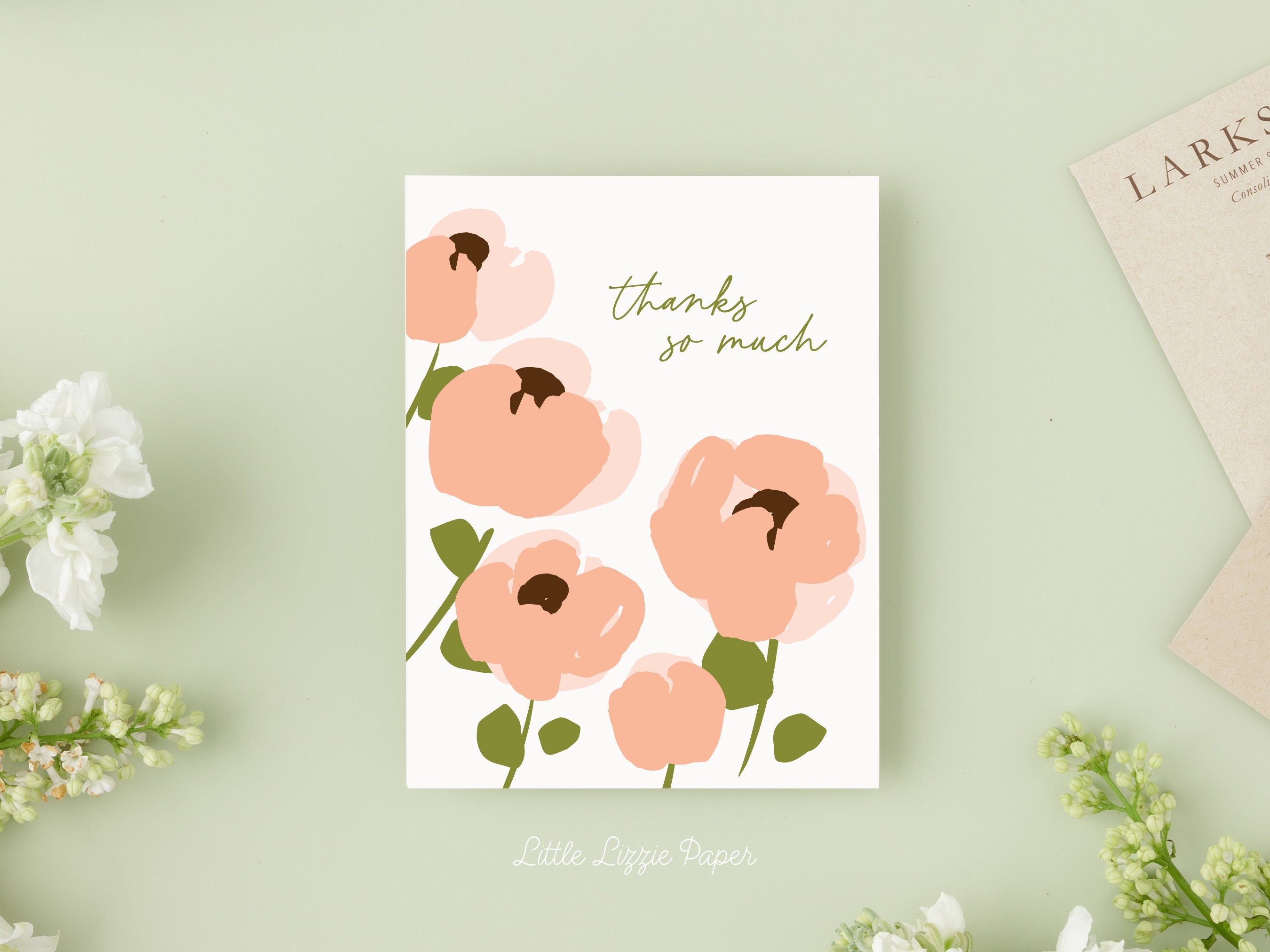 Thanks So Much Card - Thank You Card – Floral Card – Folded 4.25 x 5.5 Greeting Card – Social Stationery