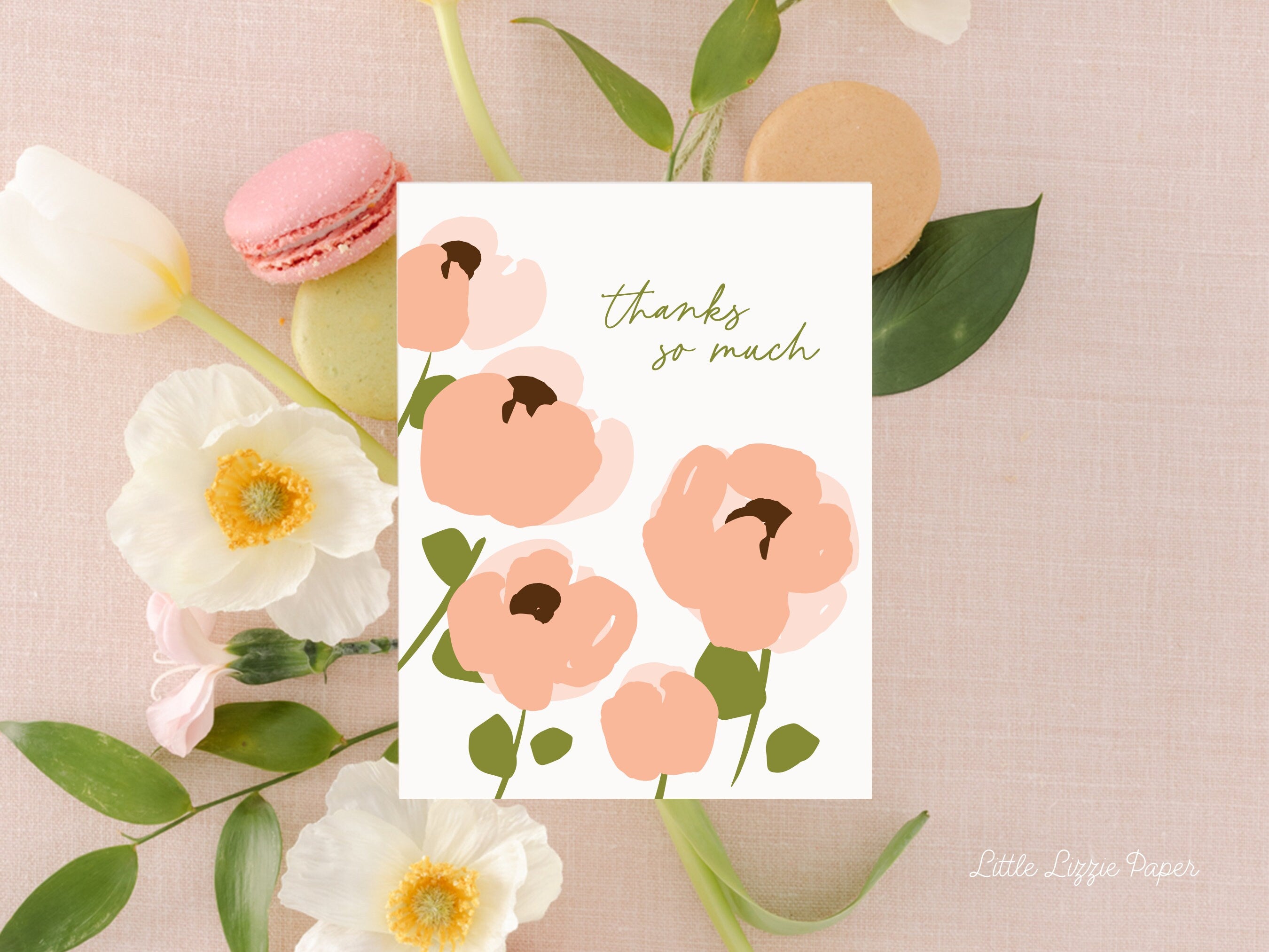 Thanks So Much Card - Thank You Card – Floral Card – Folded 4.25 x 5.5 Greeting Card – Social Stationery