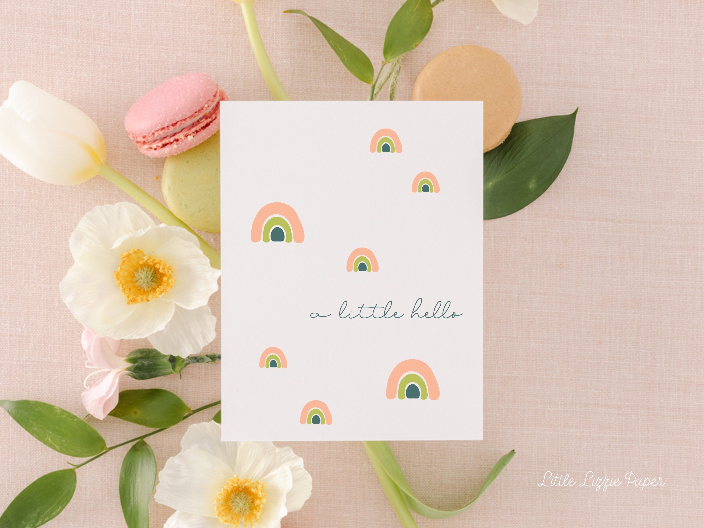 A Little Hello Card – Friendship Card – Folded 4.25 x 5.5 Greeting Card – Social Stationery