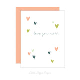 Love You Mom Card - Mother's Day Card – Heart Card – Birthday Card – Folded 4.25 x 5.5 Greeting Card – Social Stationery