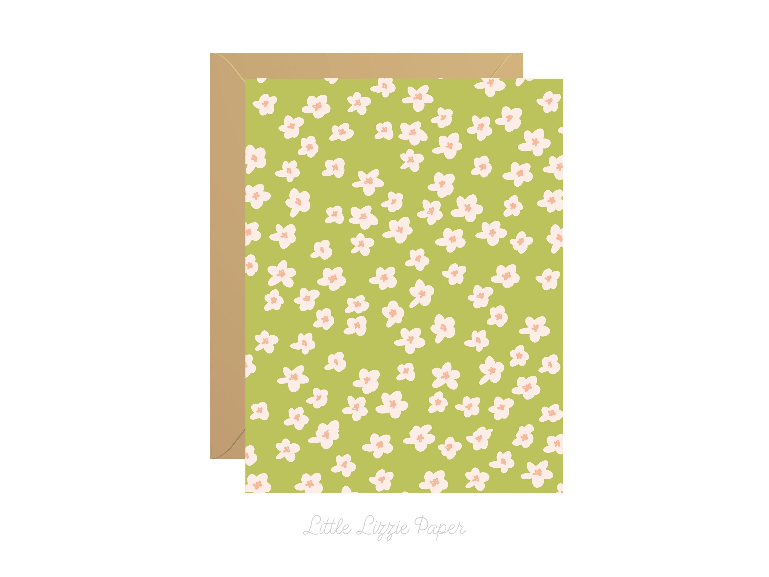 Green Floral Card - Thank You Card – Birthday Card – Folded 4.25 x 5.5 Greeting Card – Social Stationery