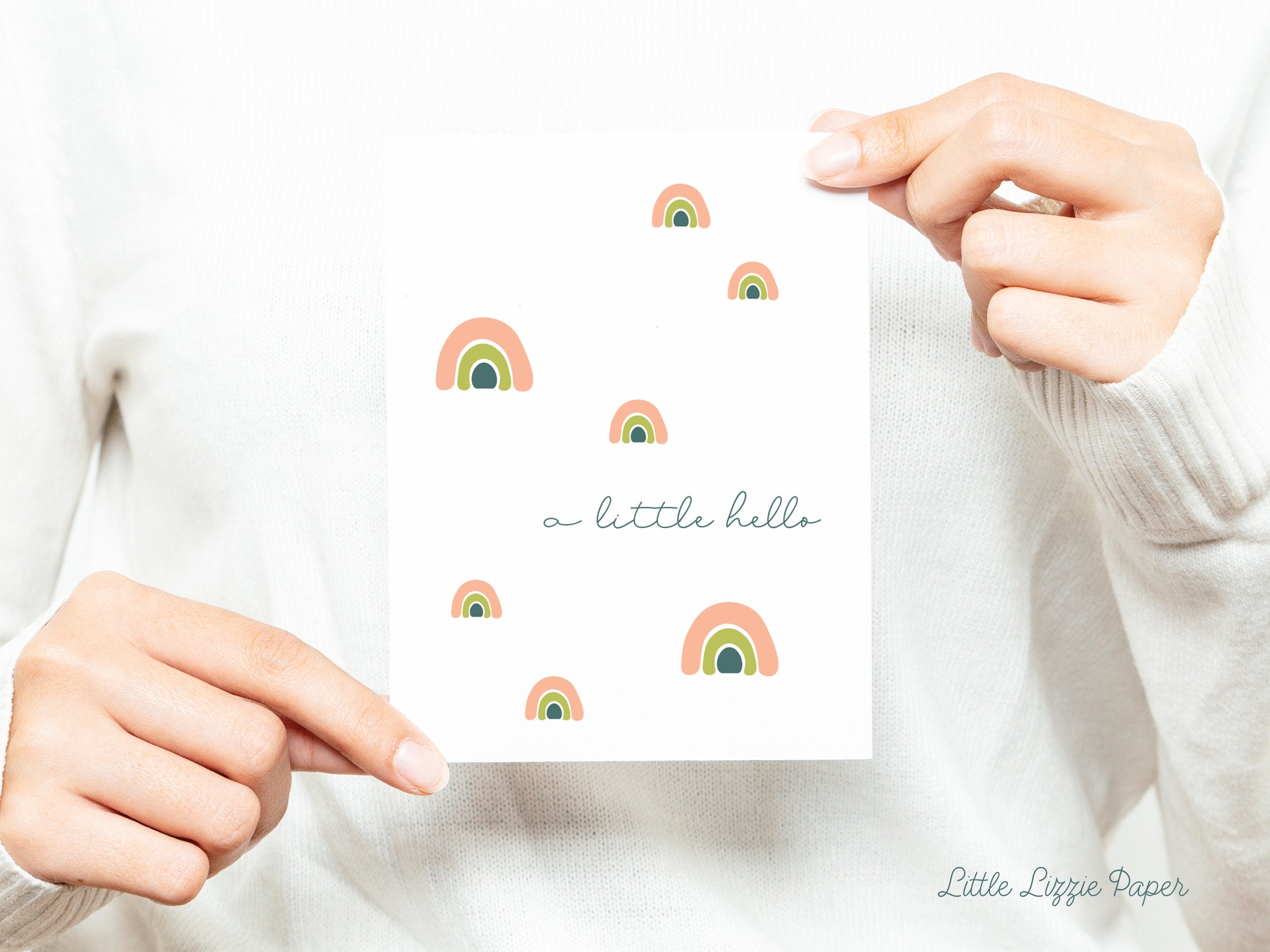 A Little Hello Card – Friendship Card – Folded 4.25 x 5.5 Greeting Card – Social Stationery