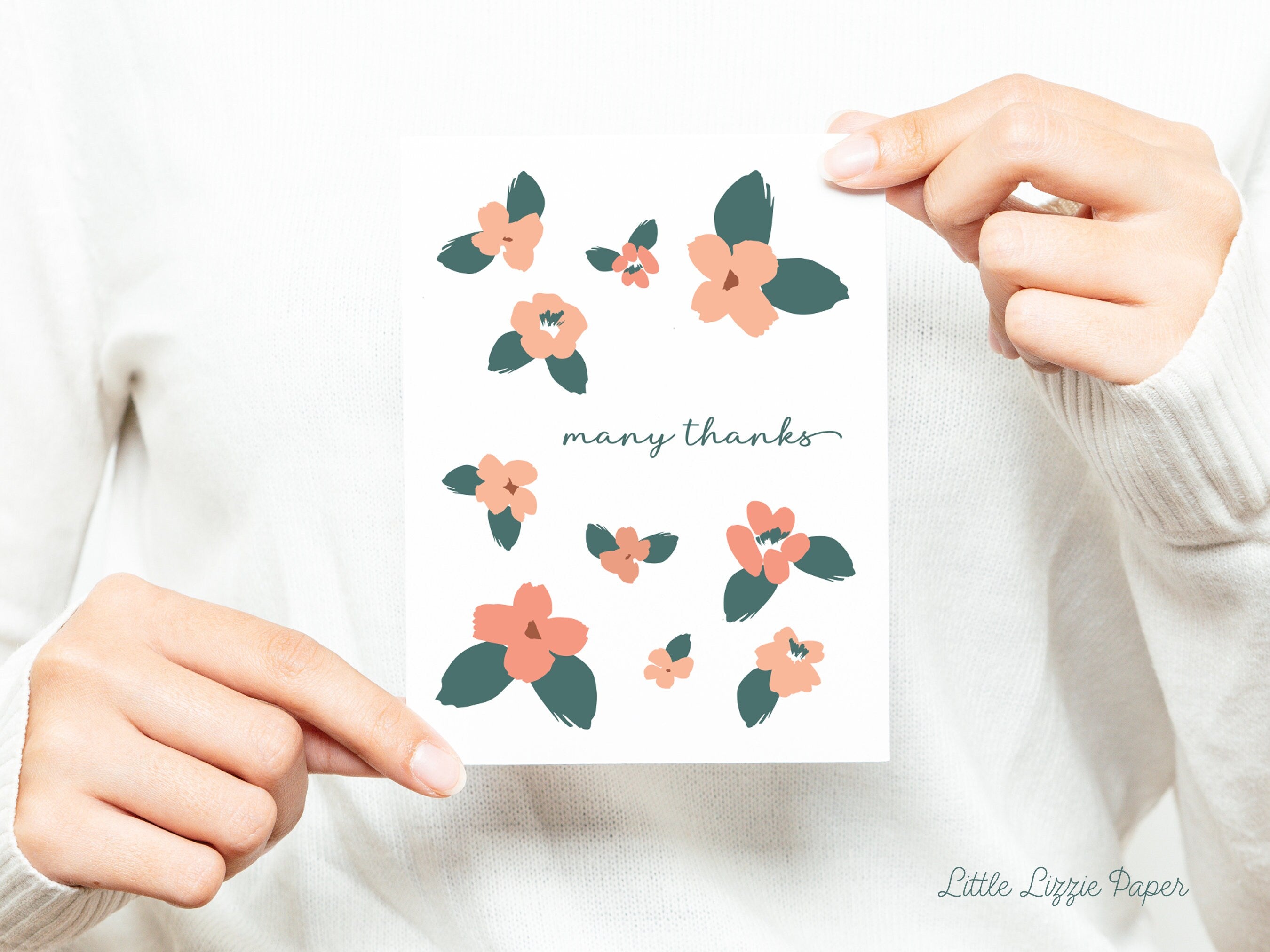 Many Thanks Card – Thank You Card – Folded 4.25 x 5.5 Greeting Card – Social Stationery