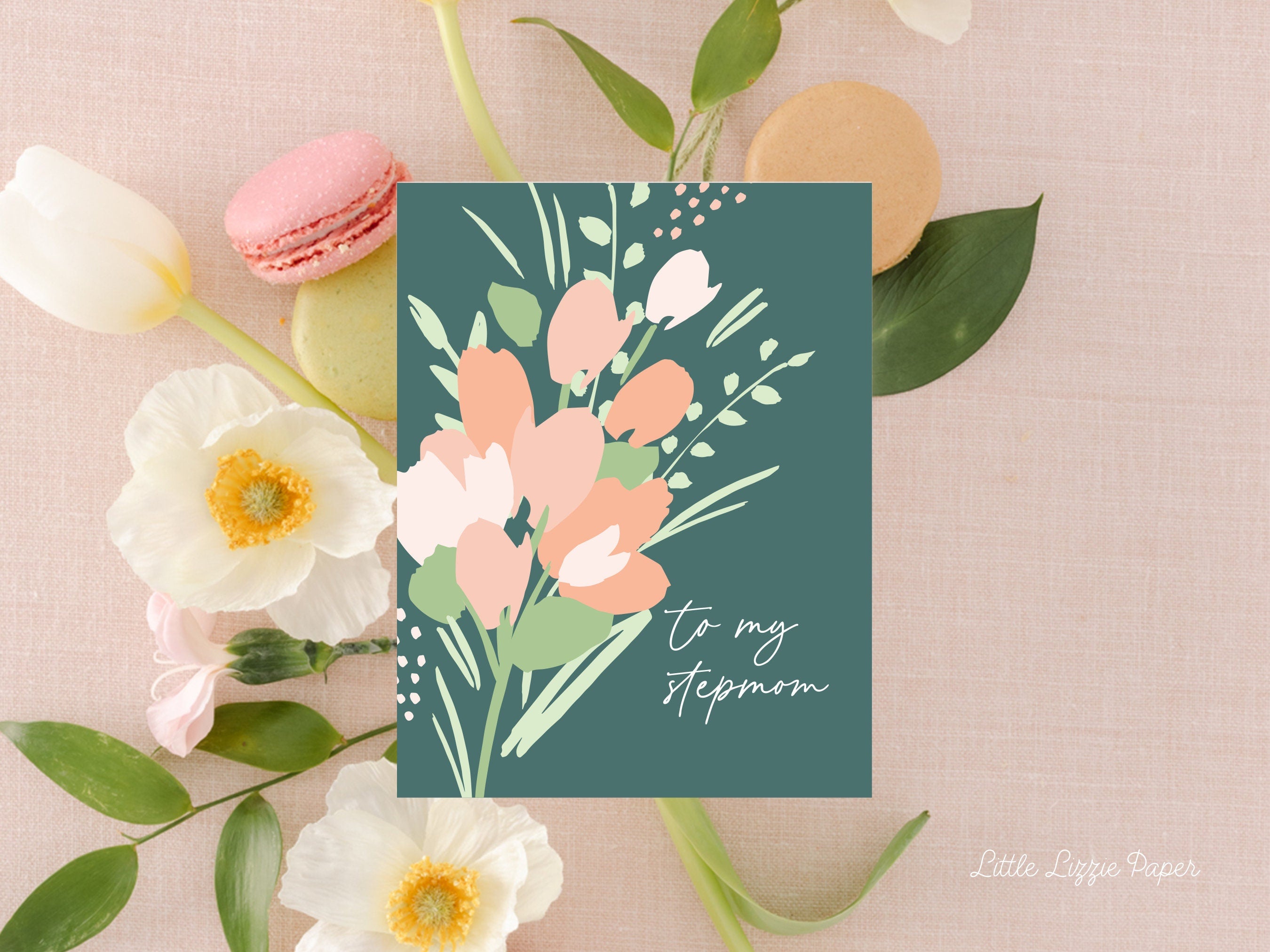 Stepmom Floral Card – Mother's Day Card – Birthday Card– Folded 4.25 x 5.5 Greeting Card – Social Stationery
