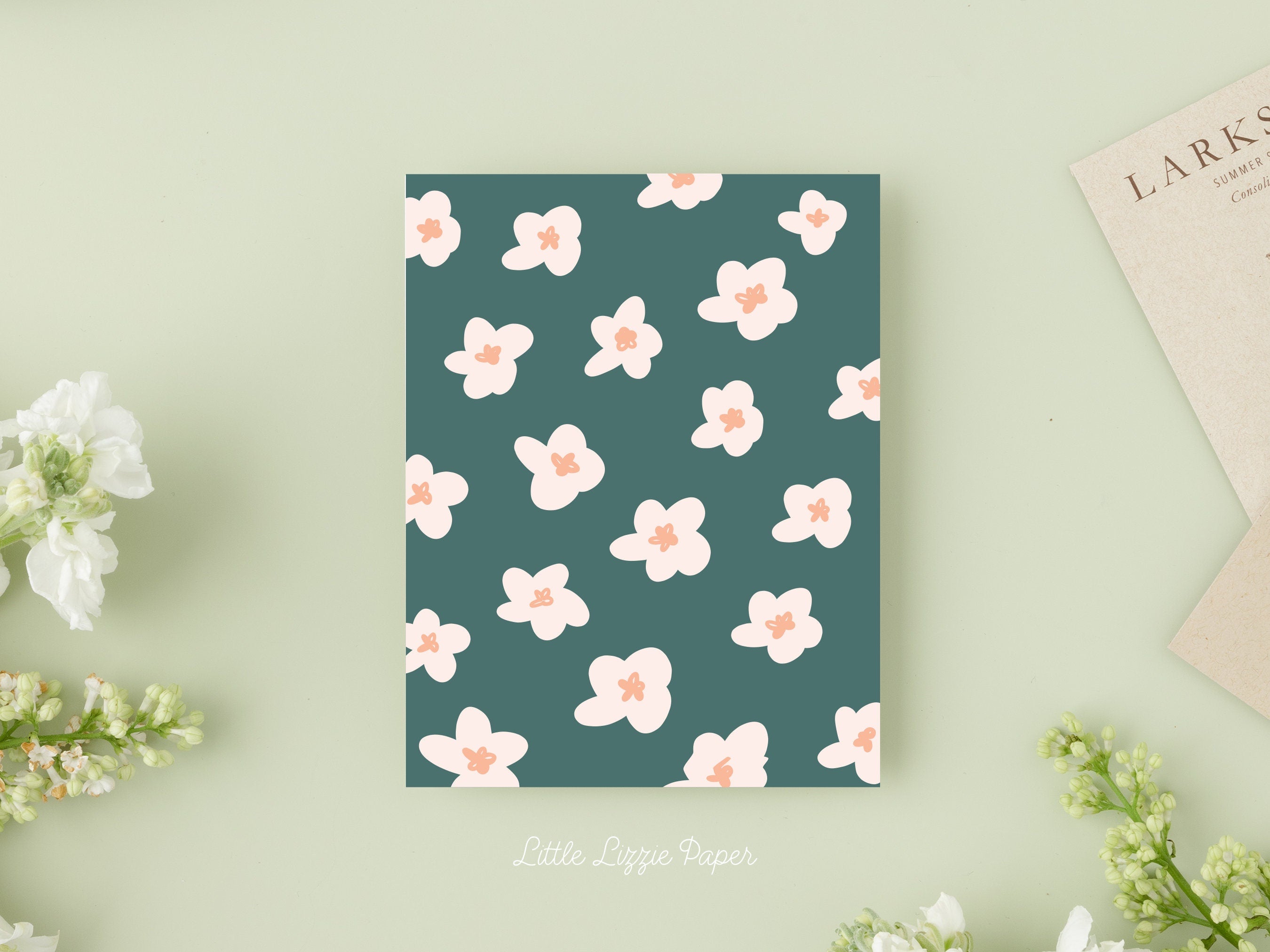 Teal Floral Card - Thank You Card – Birthday Card – Folded 4.25 x 5.5 Greeting Card – Social Stationery