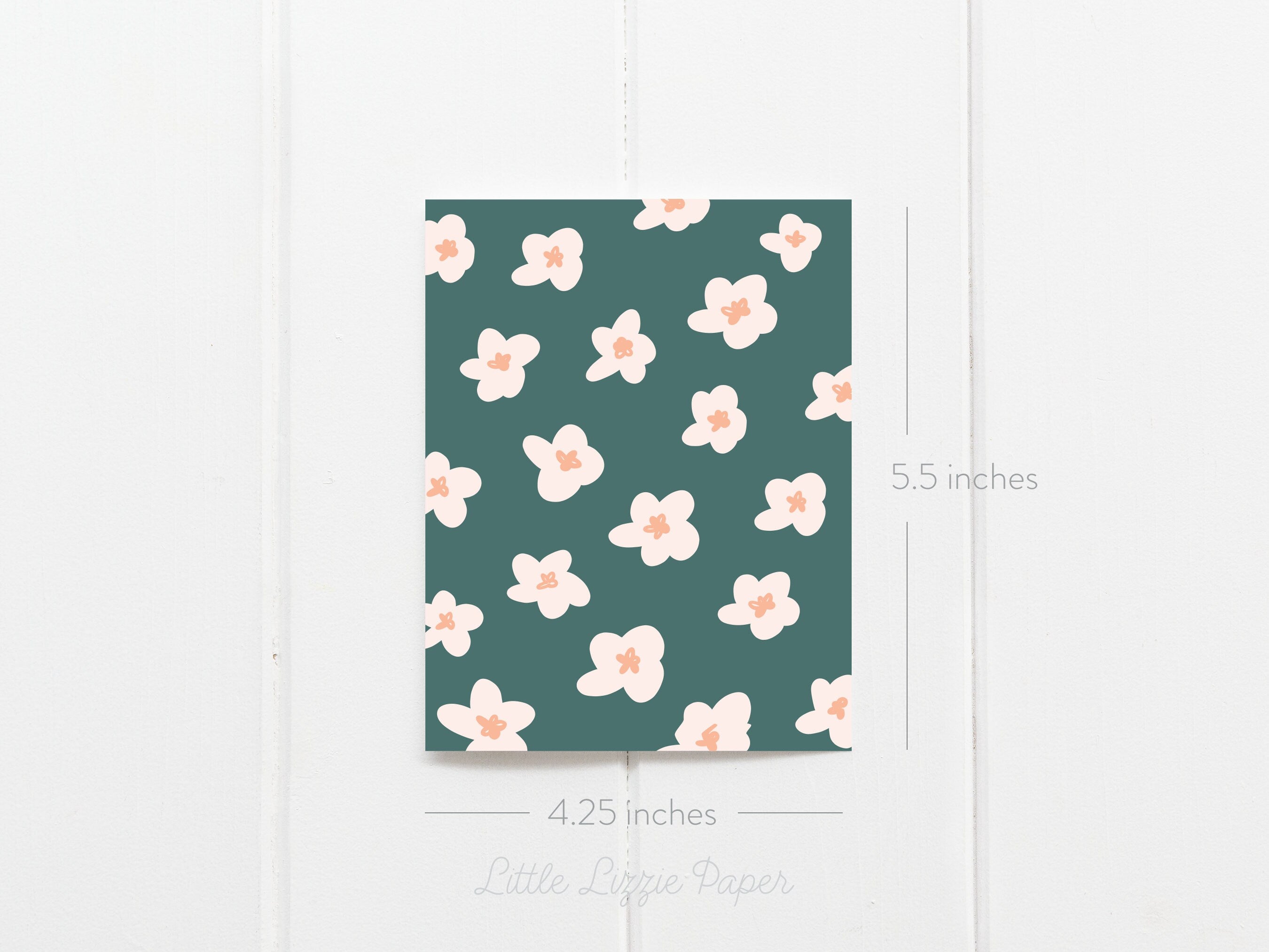 Teal Floral Card - Thank You Card – Birthday Card – Folded 4.25 x 5.5 Greeting Card – Social Stationery