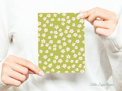 Green Floral Card - Thank You Card – Birthday Card – Folded 4.25 x 5.5 Greeting Card – Social Stationery
