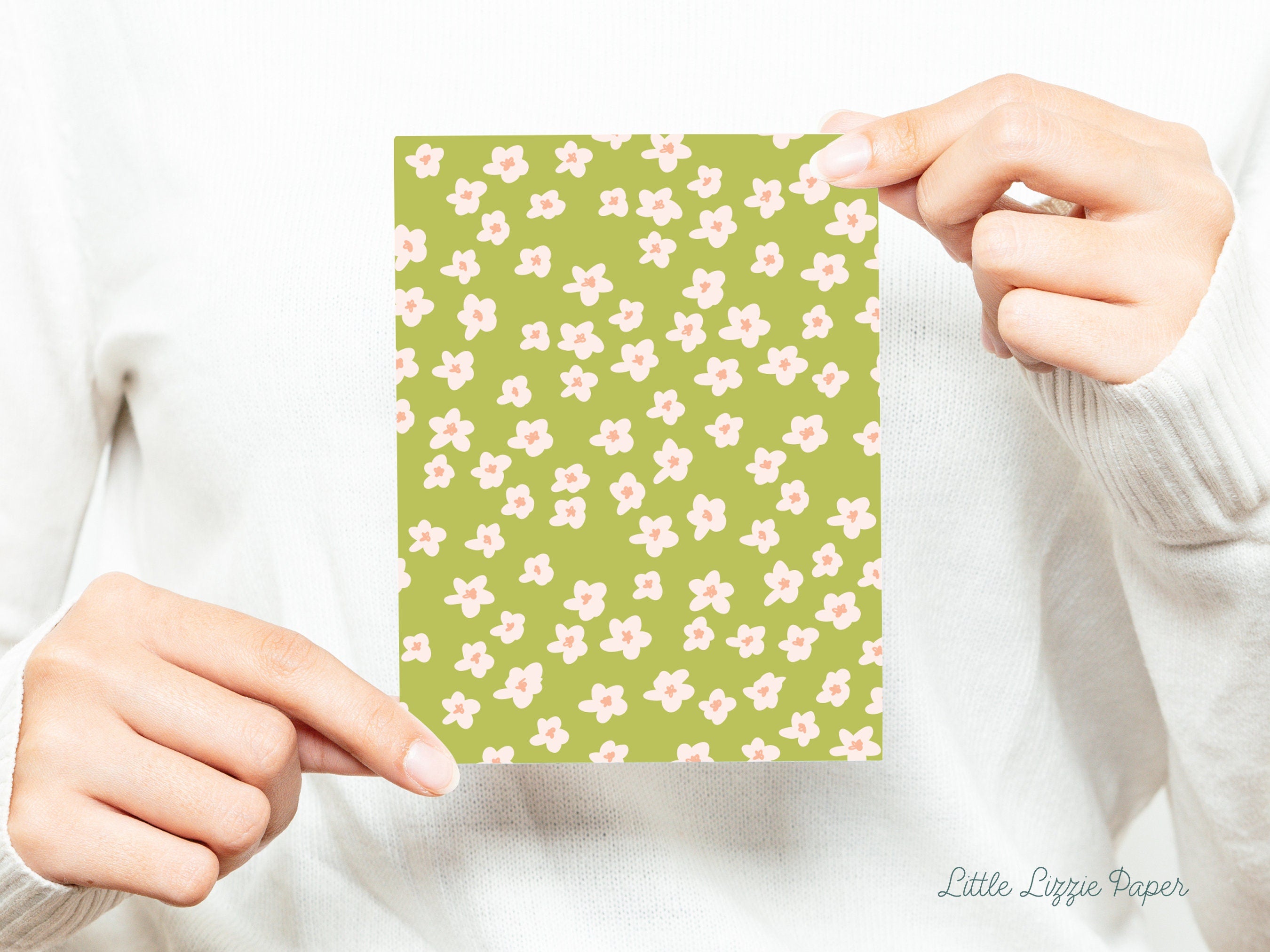 Green Floral Card - Thank You Card – Birthday Card – Folded 4.25 x 5.5 Greeting Card – Social Stationery