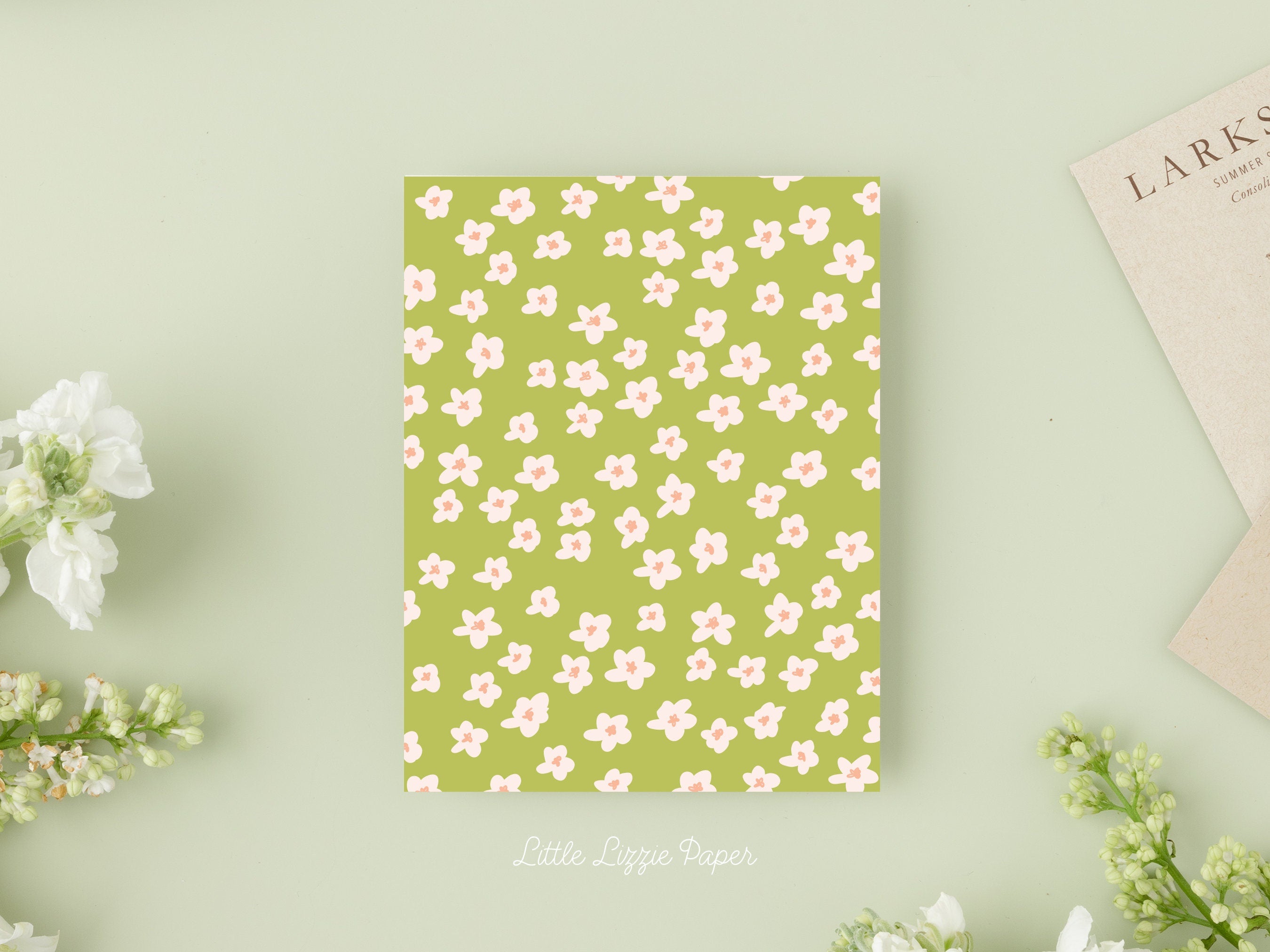 Green Floral Card - Thank You Card – Birthday Card – Folded 4.25 x 5.5 Greeting Card – Social Stationery
