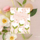 Happy Birthday White Floral Card – Birthday Card – Friendship Card – Folded 4.25 x 5.5 Greeting Card – Social Stationery