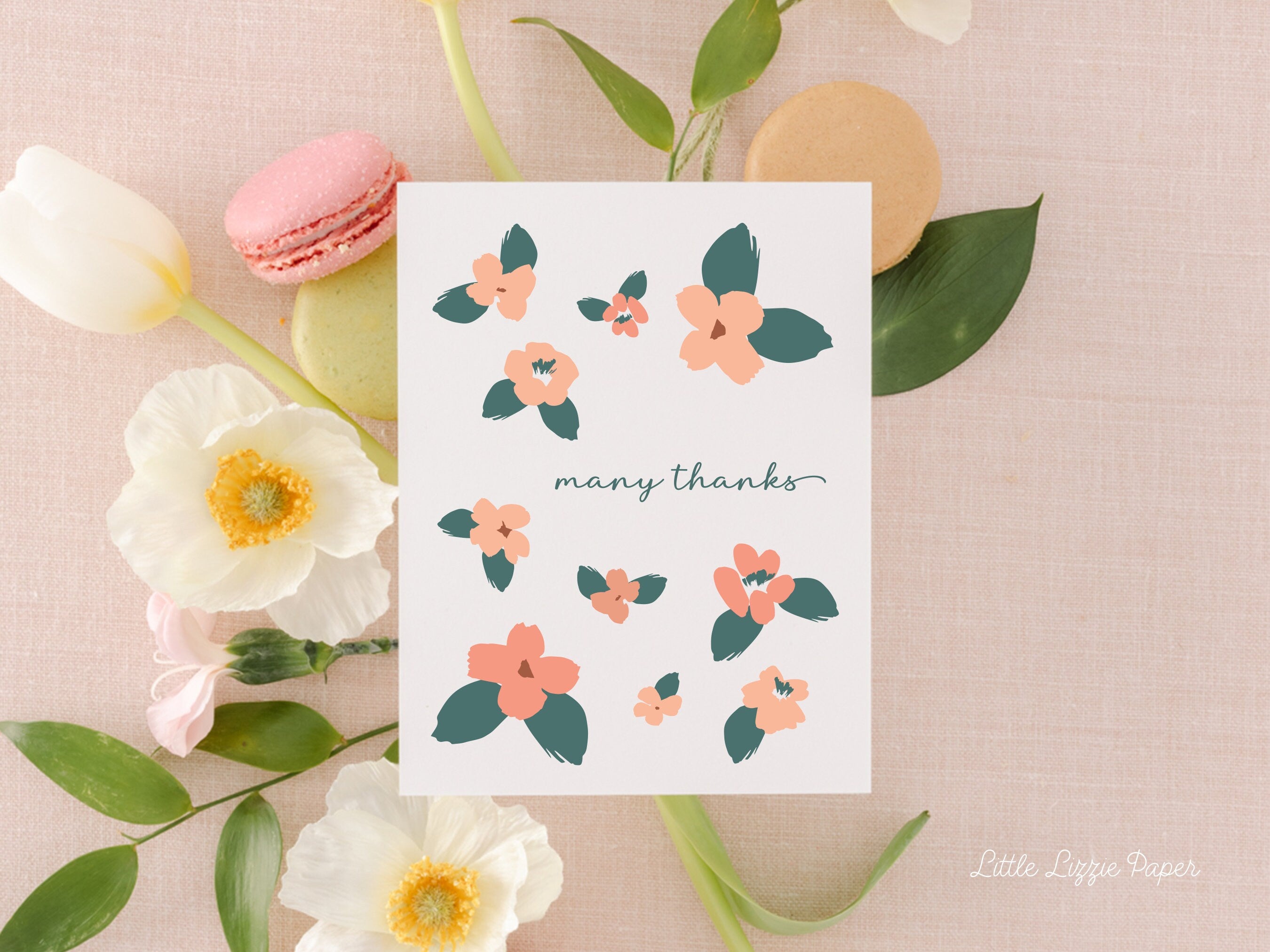 Many Thanks Card – Thank You Card – Folded 4.25 x 5.5 Greeting Card – Social Stationery