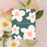 Happy Birthday Teal Floral Card – Birthday Card – Friendship Card – Folded 4.25 x 5.5 Greeting Card – Social Stationery