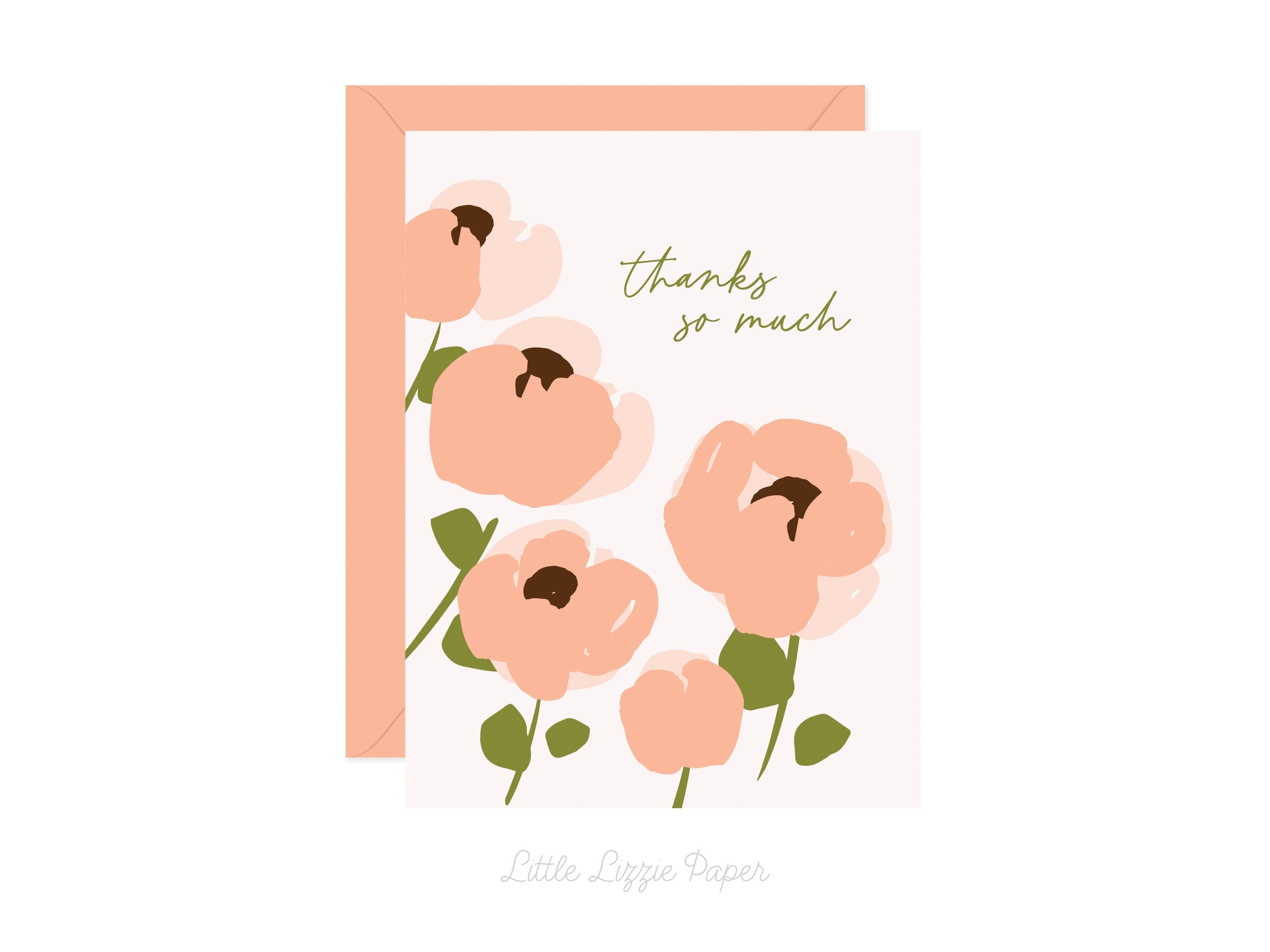 Thanks So Much Card - Thank You Card – Floral Card – Folded 4.25 x 5.5 Greeting Card – Social Stationery