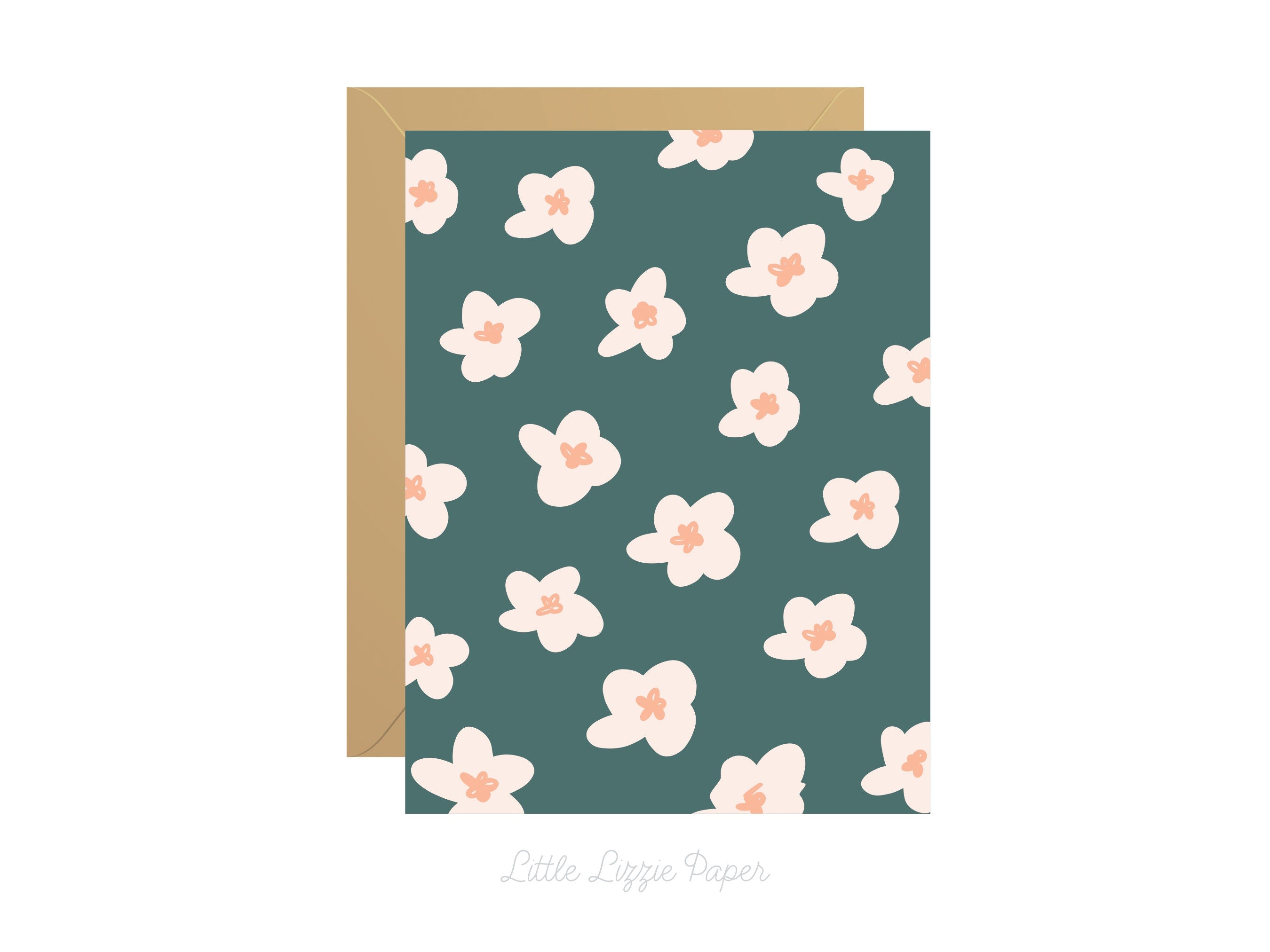 Teal Floral Card - Thank You Card – Birthday Card – Folded 4.25 x 5.5 Greeting Card – Social Stationery