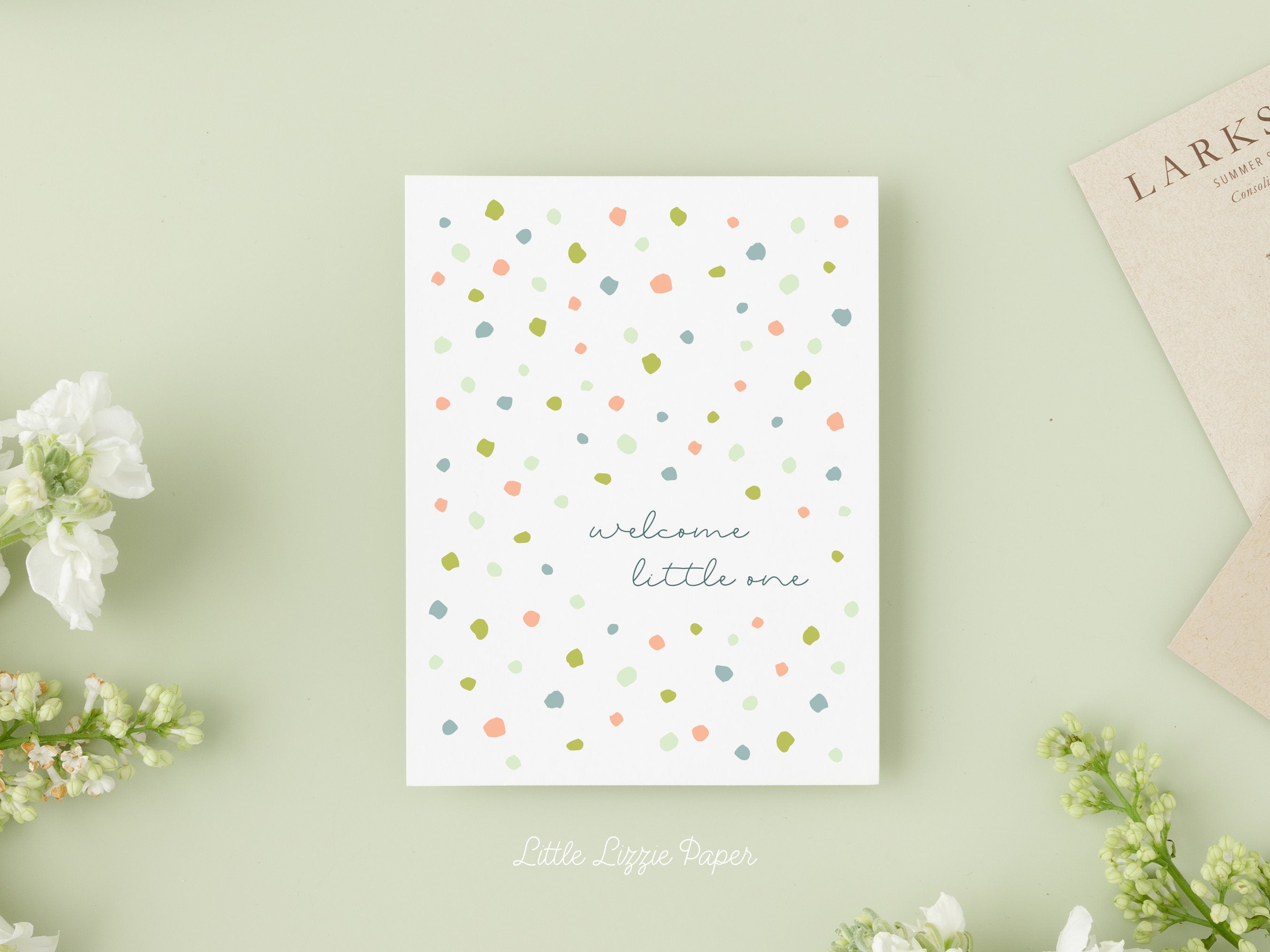 Welcome Little One Card – Baby Shower Card – New Baby Card – Folded 4.25 x 5.5 Greeting Card – Social Stationery