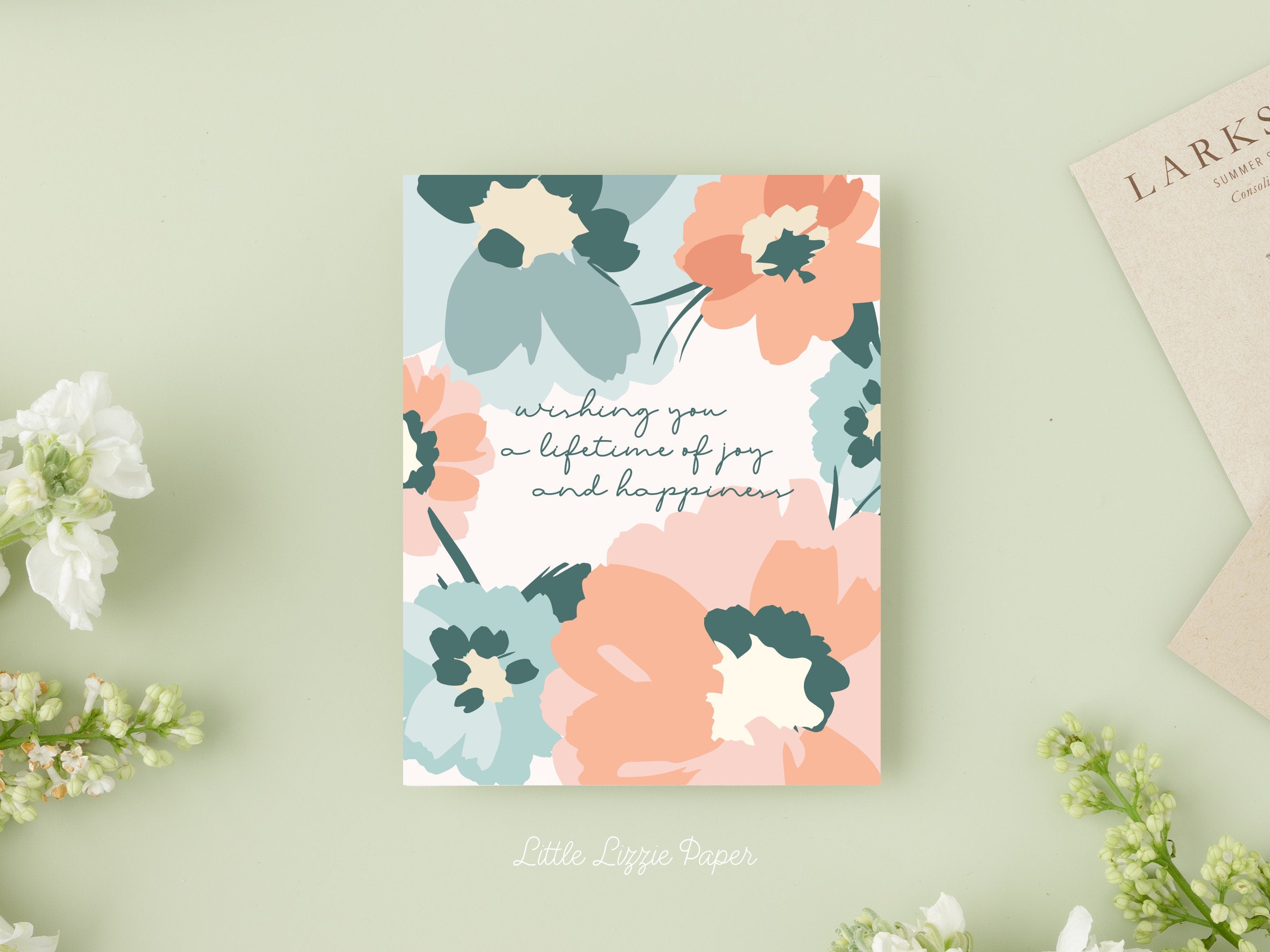Wishing You a Lifetime of Happiness Card – Wedding Card – Congratulations Card – Folded 4.25 x 5.5 Greeting Card – Social Stationery