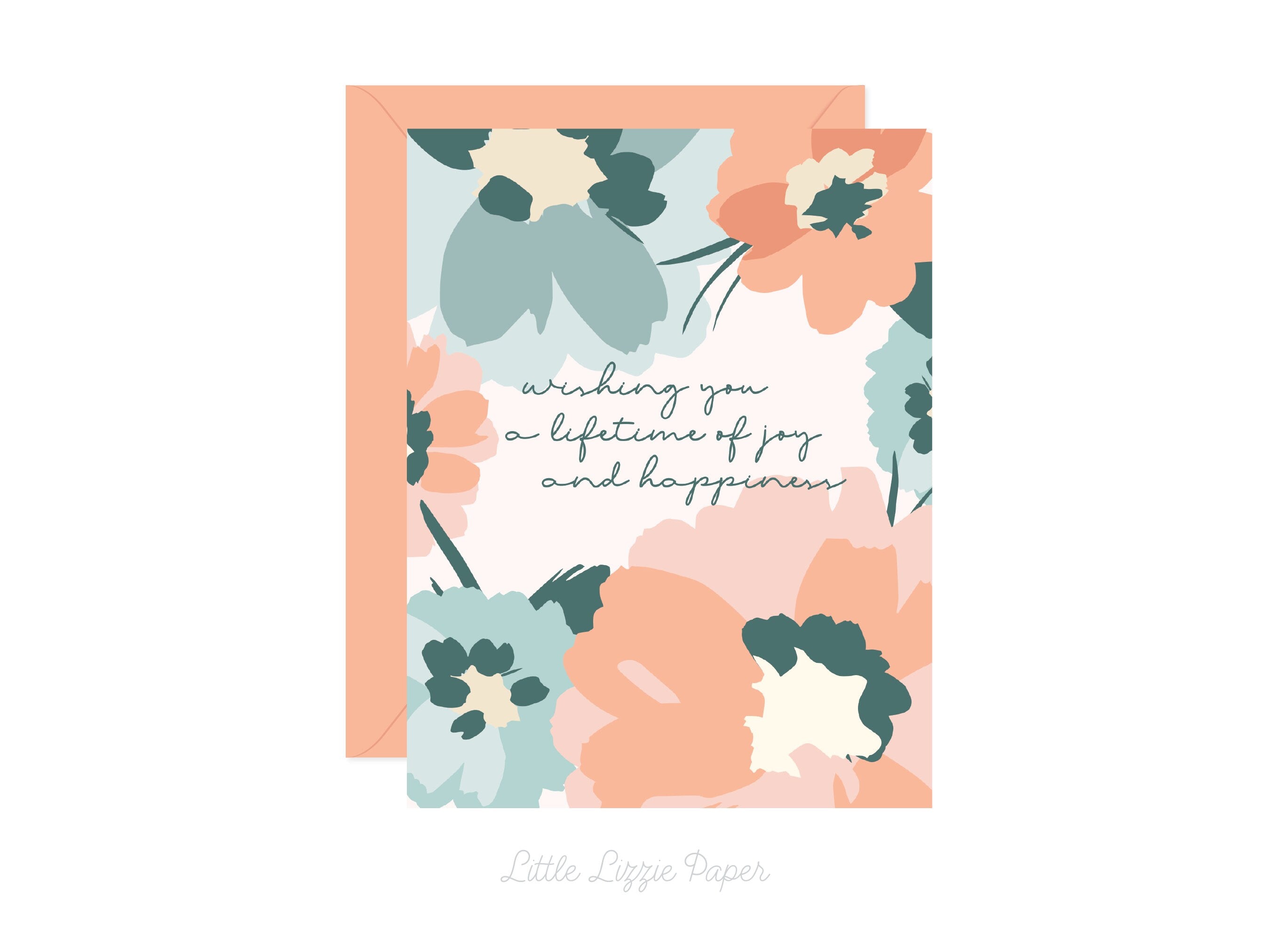 Wishing You a Lifetime of Happiness Card – Wedding Card – Congratulations Card – Folded 4.25 x 5.5 Greeting Card – Social Stationery