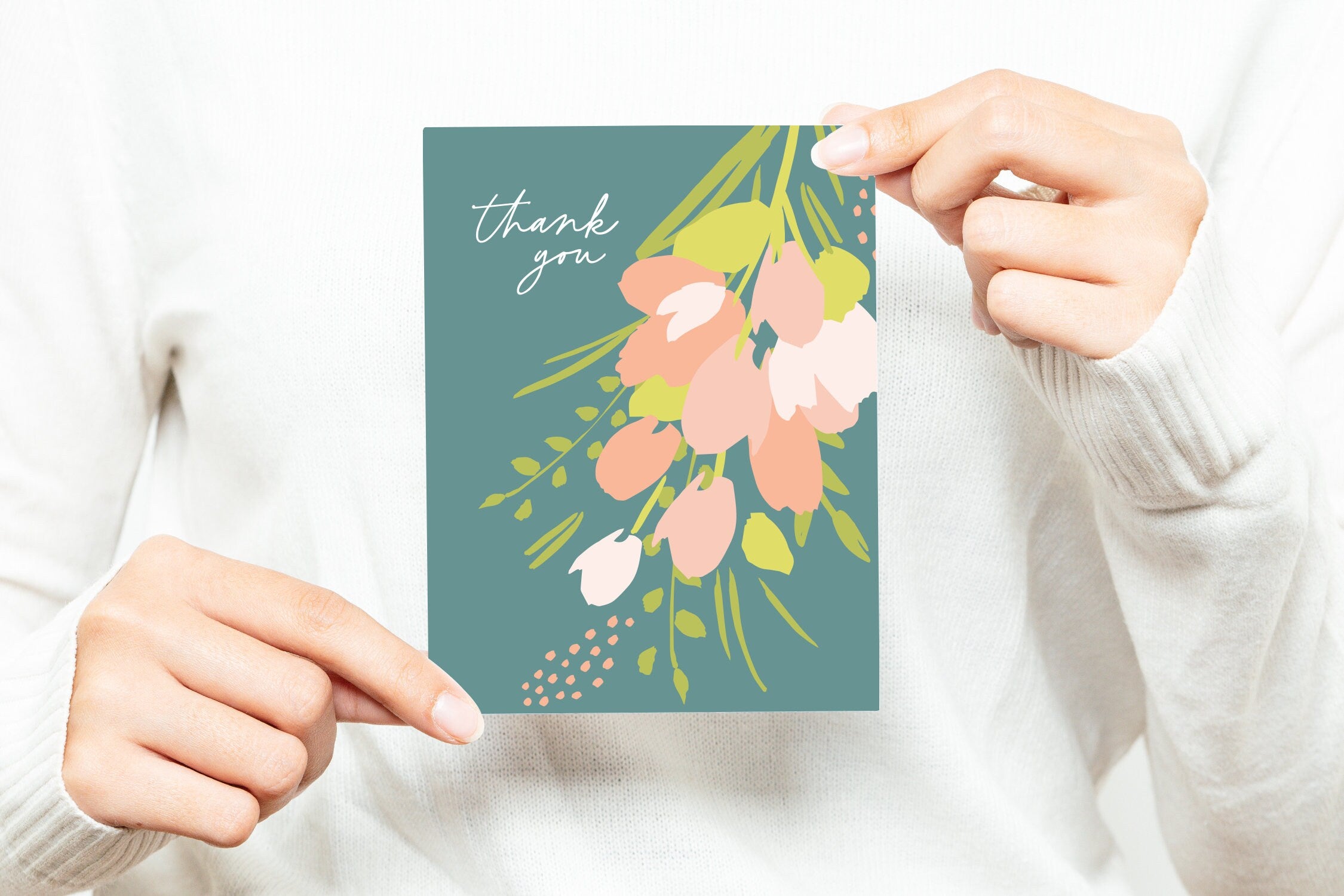 Thank You Floral Card - Thank You Card – Floral Card – Folded 4.25 x 5.5 Greeting Card – Social Stationery