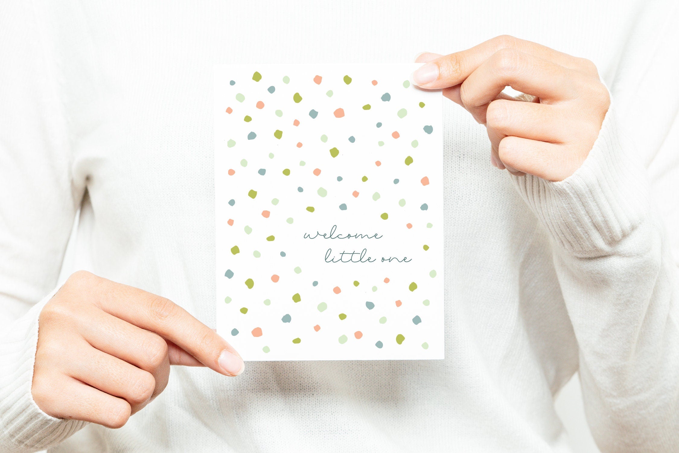 Welcome Little One Card – Baby Shower Card – New Baby Card – Folded 4.25 x 5.5 Greeting Card – Social Stationery