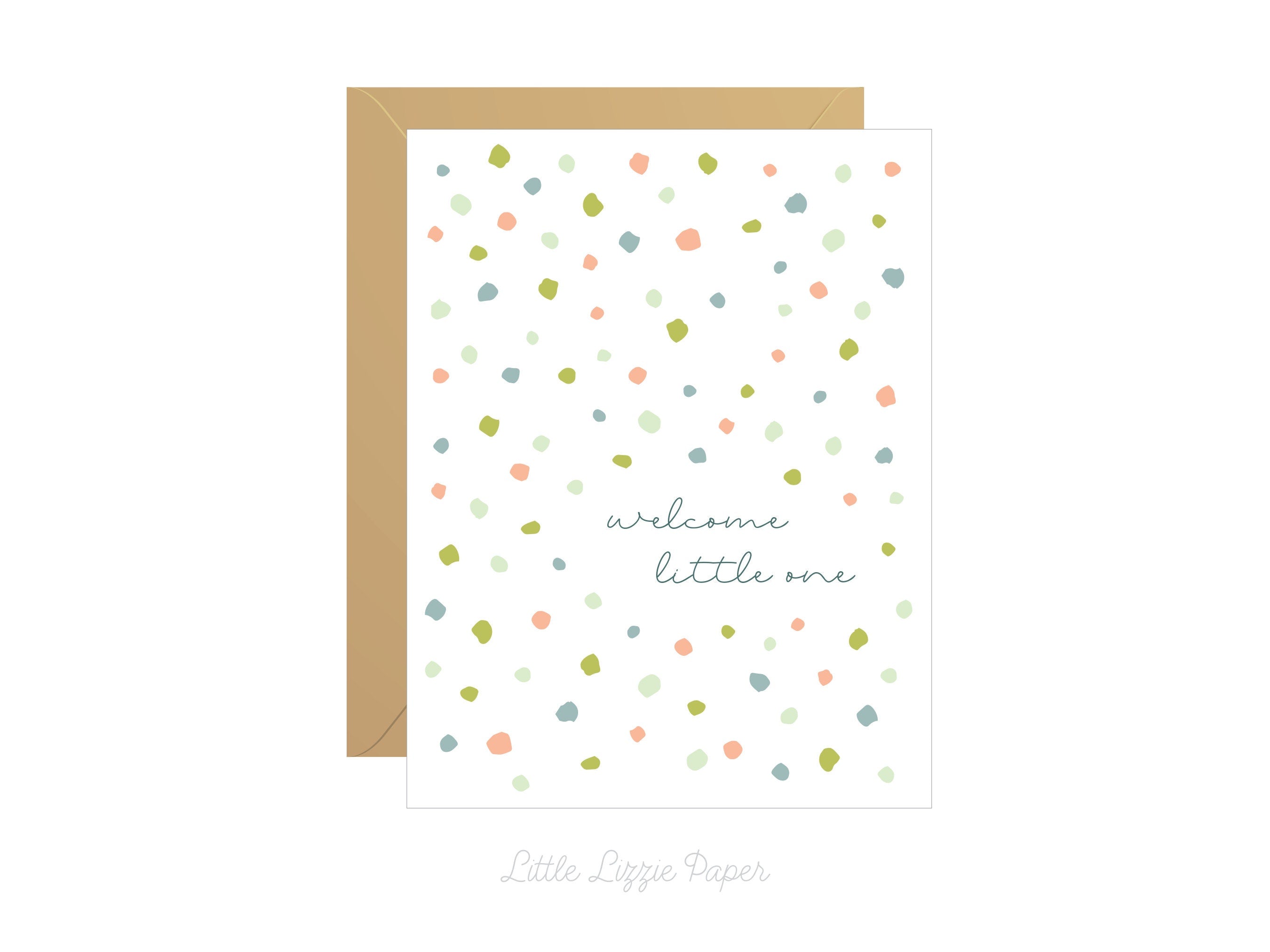 Welcome Little One Card – Baby Shower Card – New Baby Card – Folded 4.25 x 5.5 Greeting Card – Social Stationery