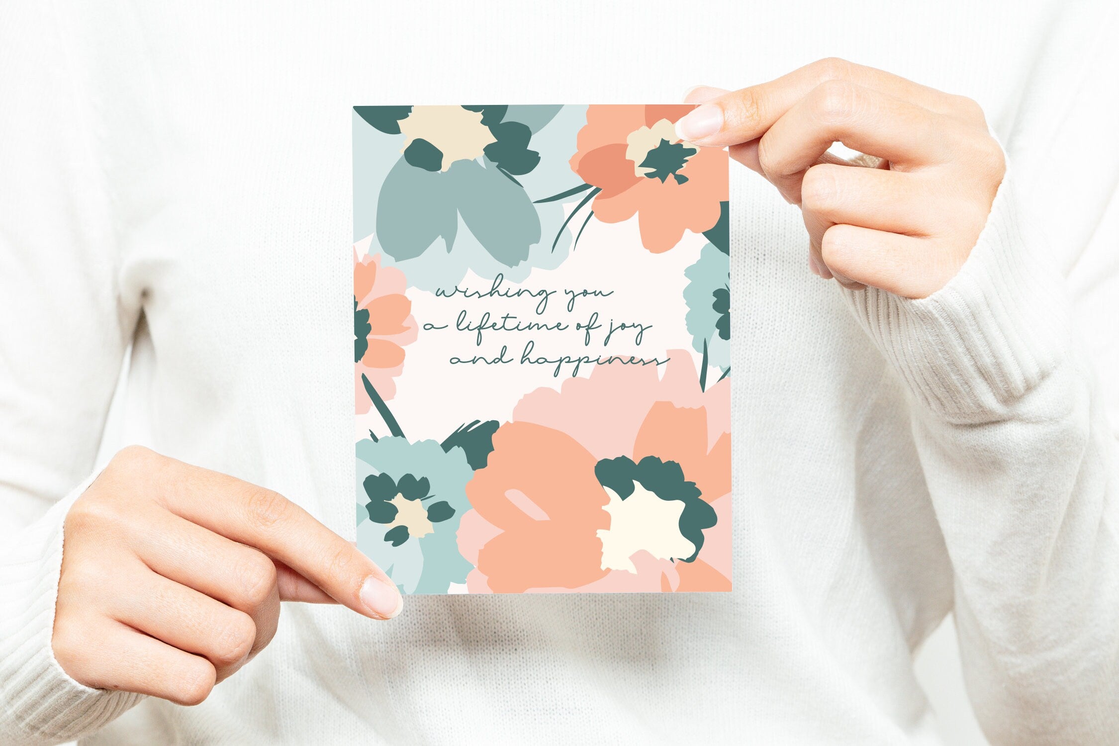 Wishing You a Lifetime of Happiness Card – Wedding Card – Congratulations Card – Folded 4.25 x 5.5 Greeting Card – Social Stationery