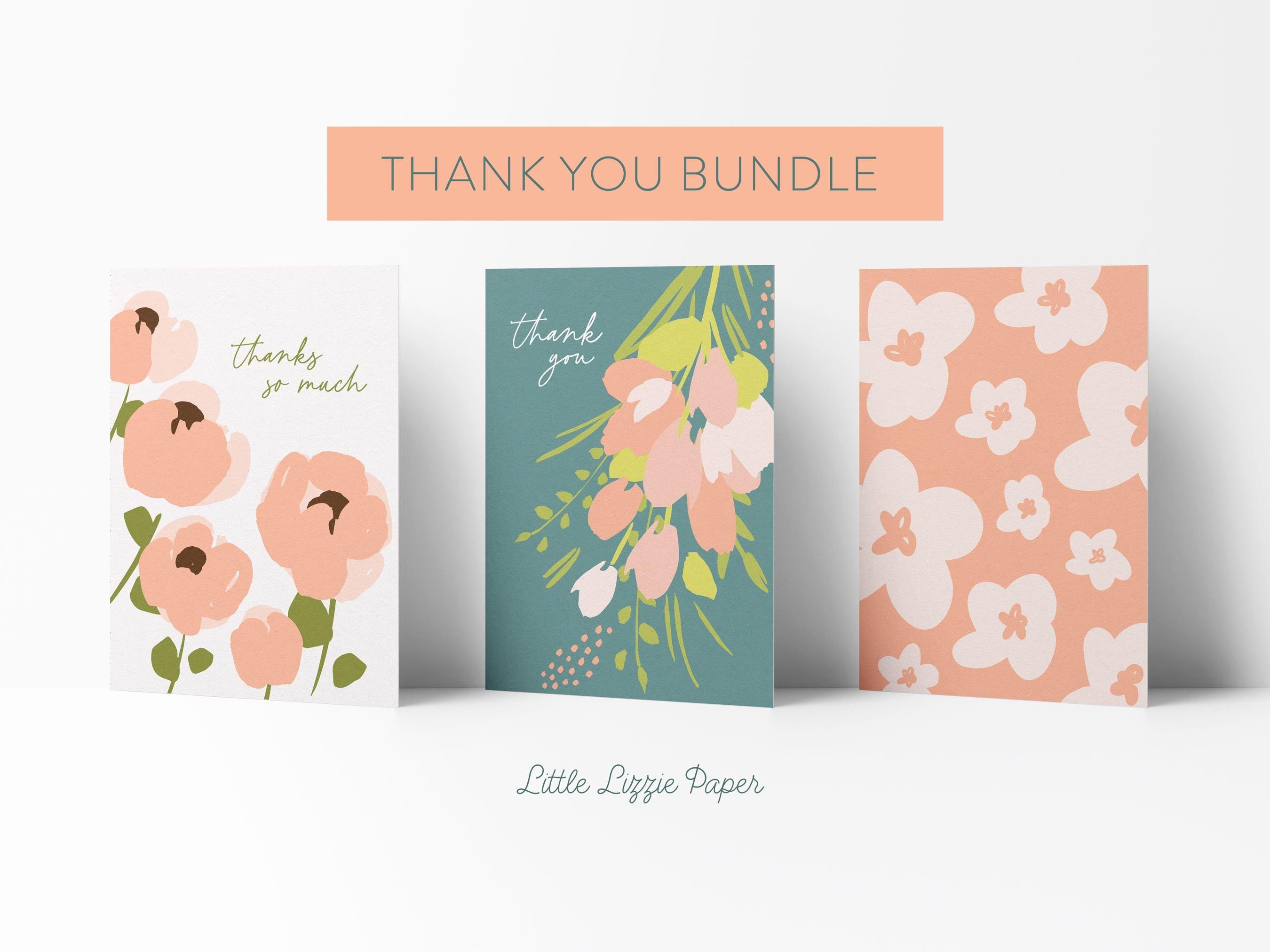 Thank You Card Bundle – Set of 6 Folded 4.25 x 5.5 Greeting Cards – Social Stationery