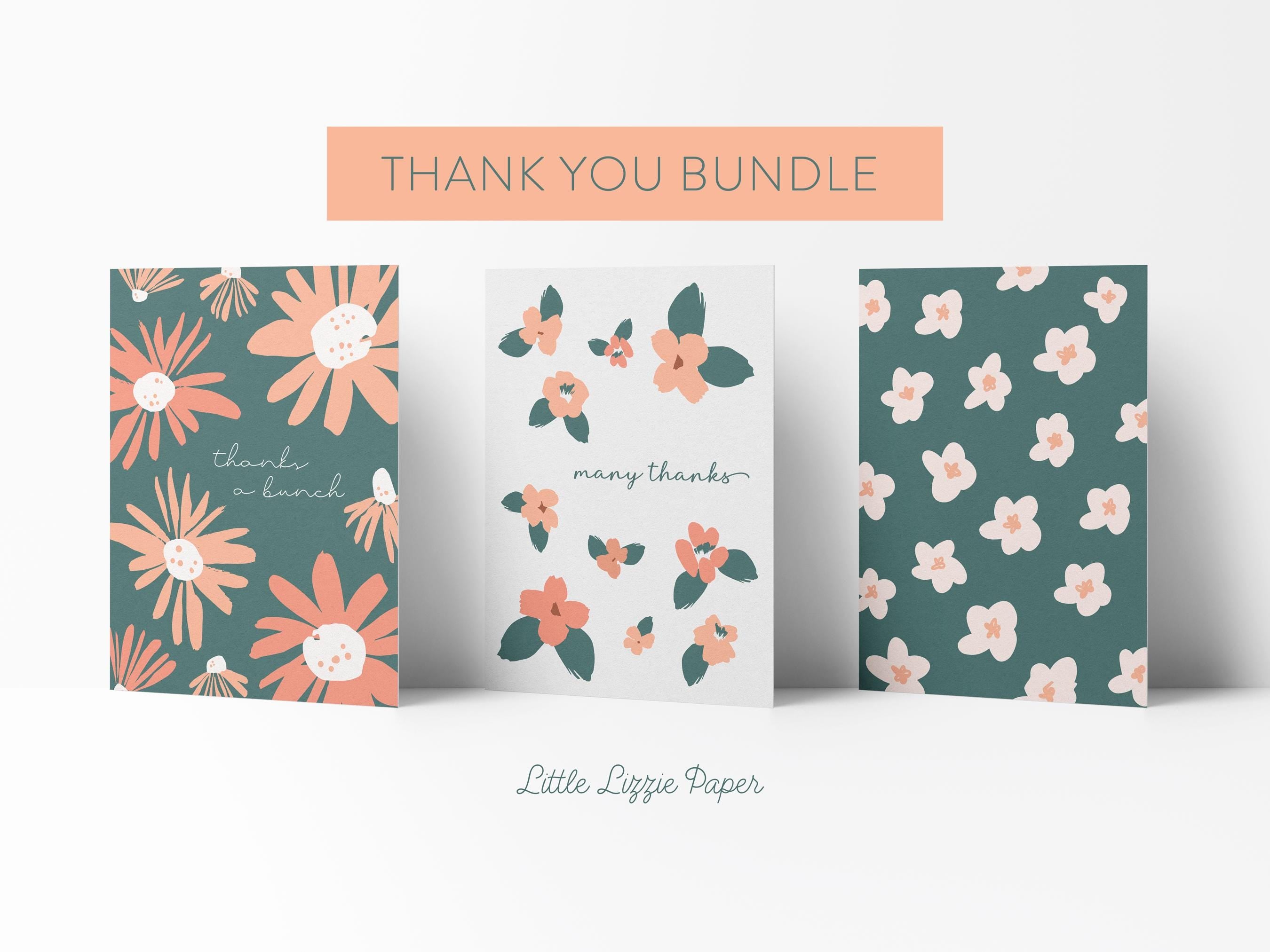 Thank You Card Bundle – Set of 6 Folded 4.25 x 5.5 Greeting Cards – Social Stationery
