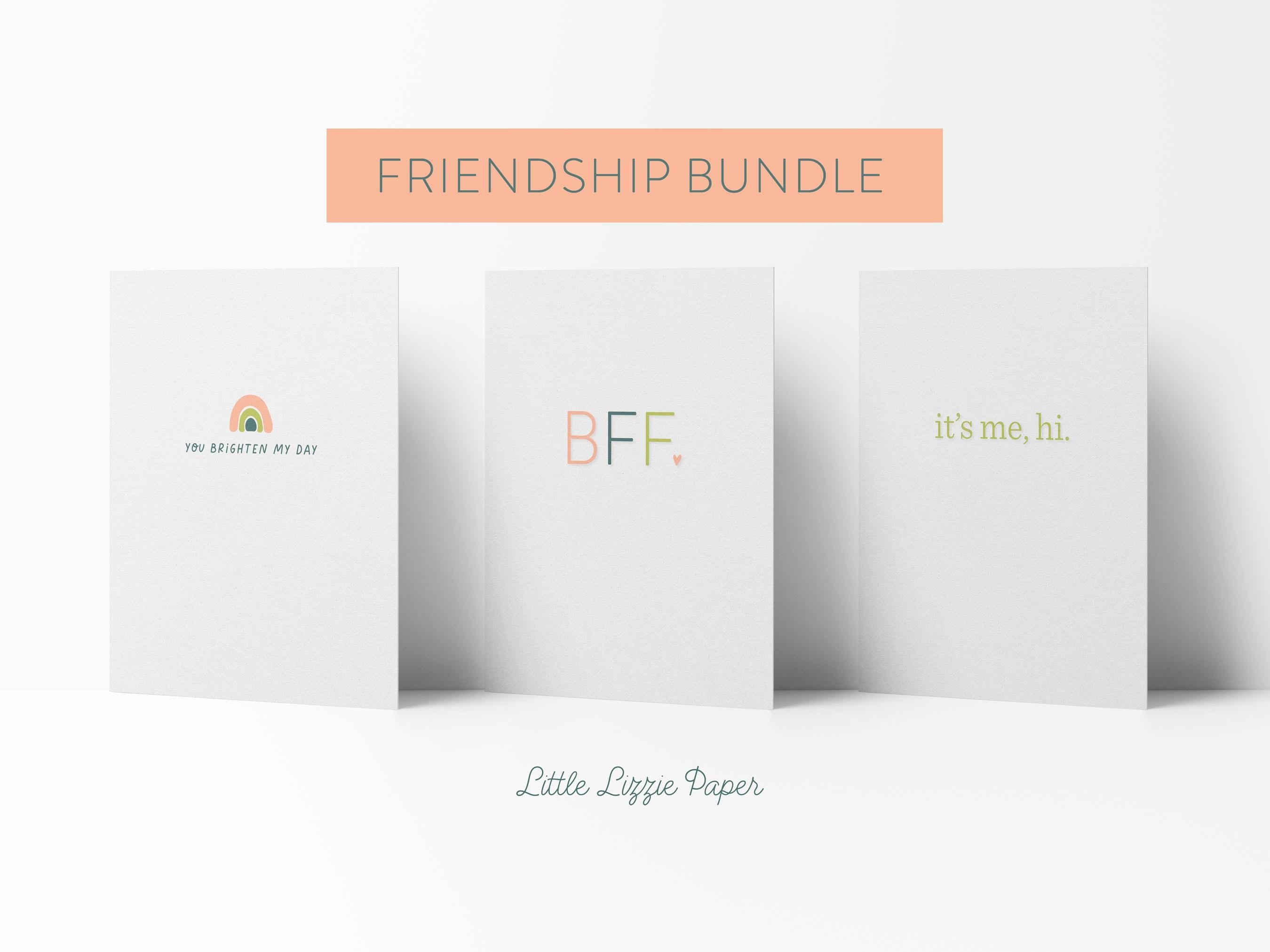 Friendship Card Bundle – Set of 6 Folded 4.25 x 5.5 Greeting Cards – Social Stationery