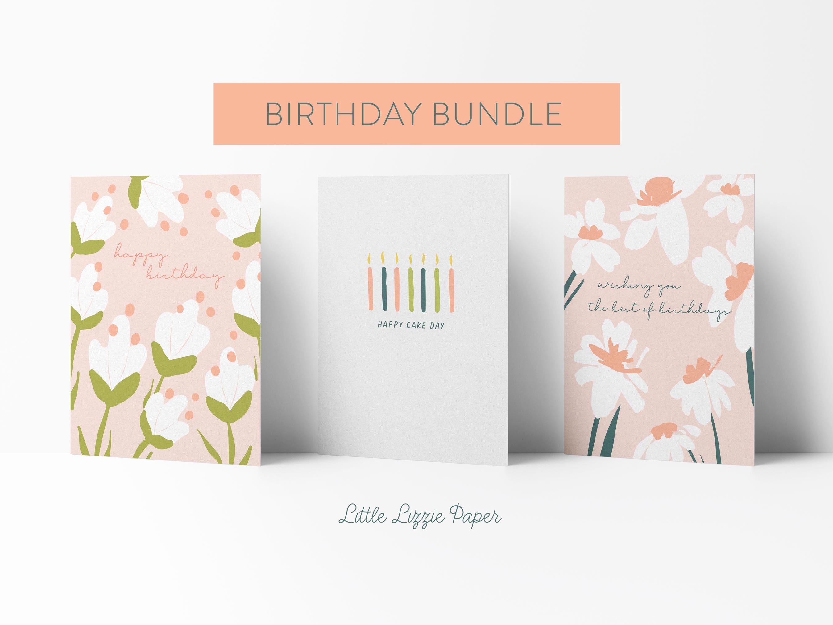 Birthday Card Bundle – Set of 6 Folded 4.25 x 5.5 Greeting Cards – Social Stationery