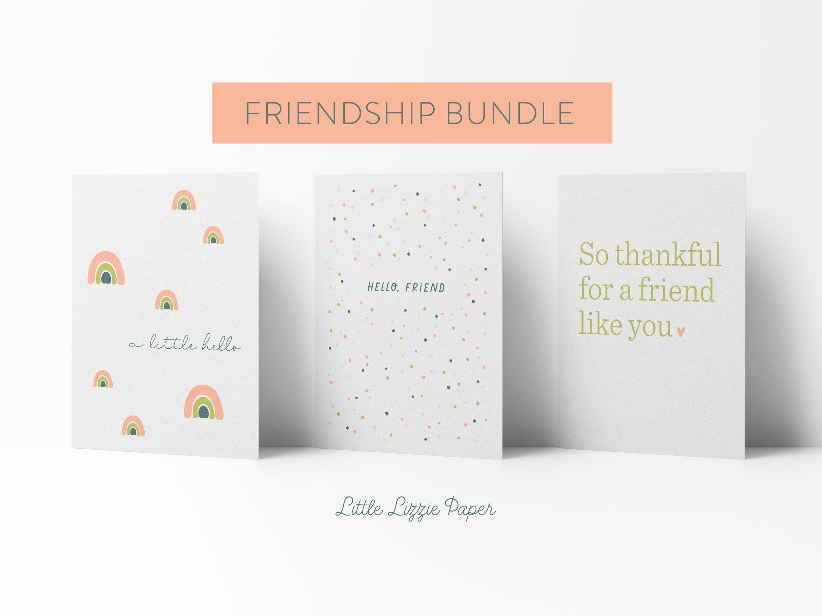 Friendship Card Bundle – Set of 6 Folded 4.25 x 5.5 Greeting Cards – Social Stationery